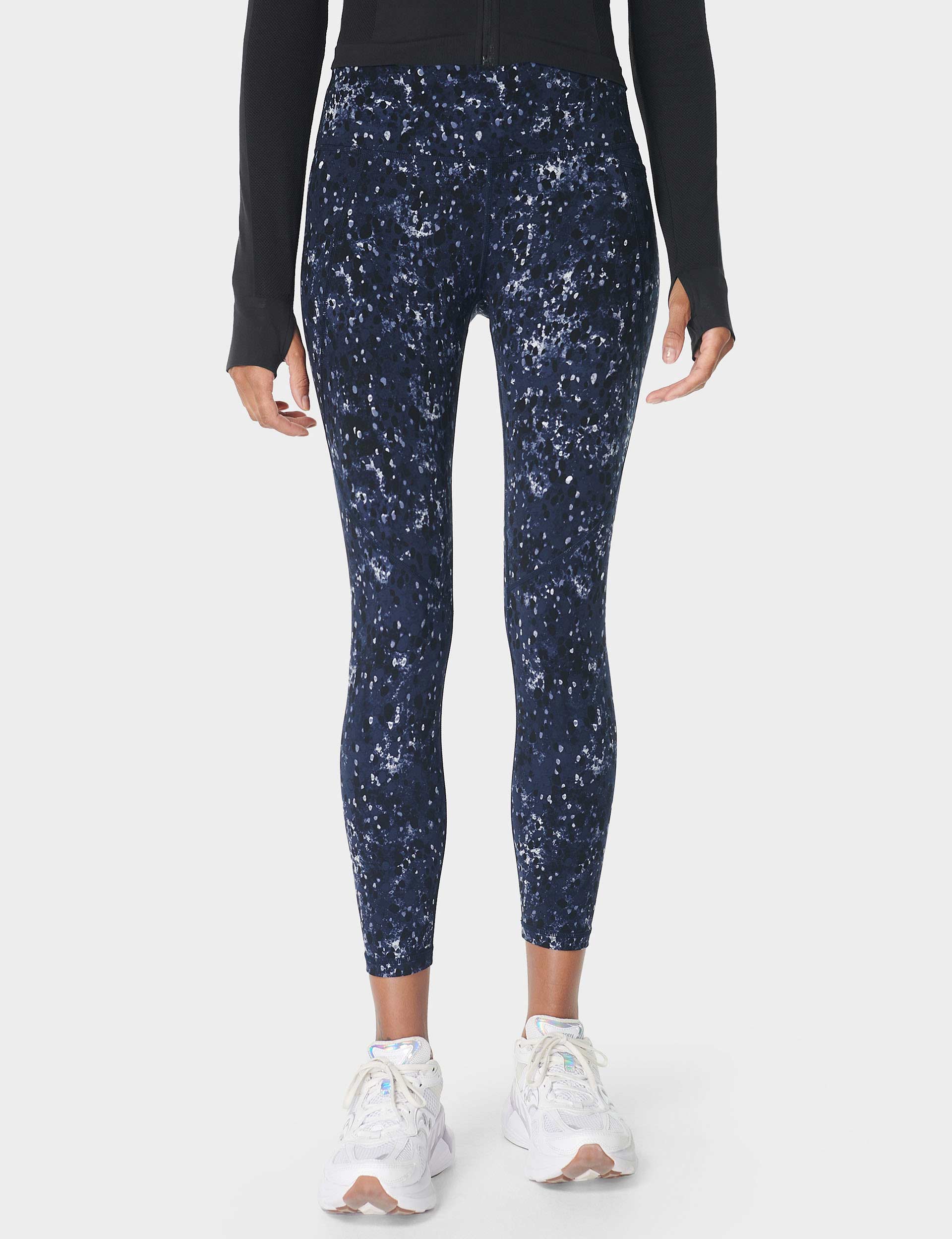 Power 7/8 Gym Leggings for Women - Blue Ebony Print High Waist Yoga Pants - Workout Running Fitness & Lounge Wear