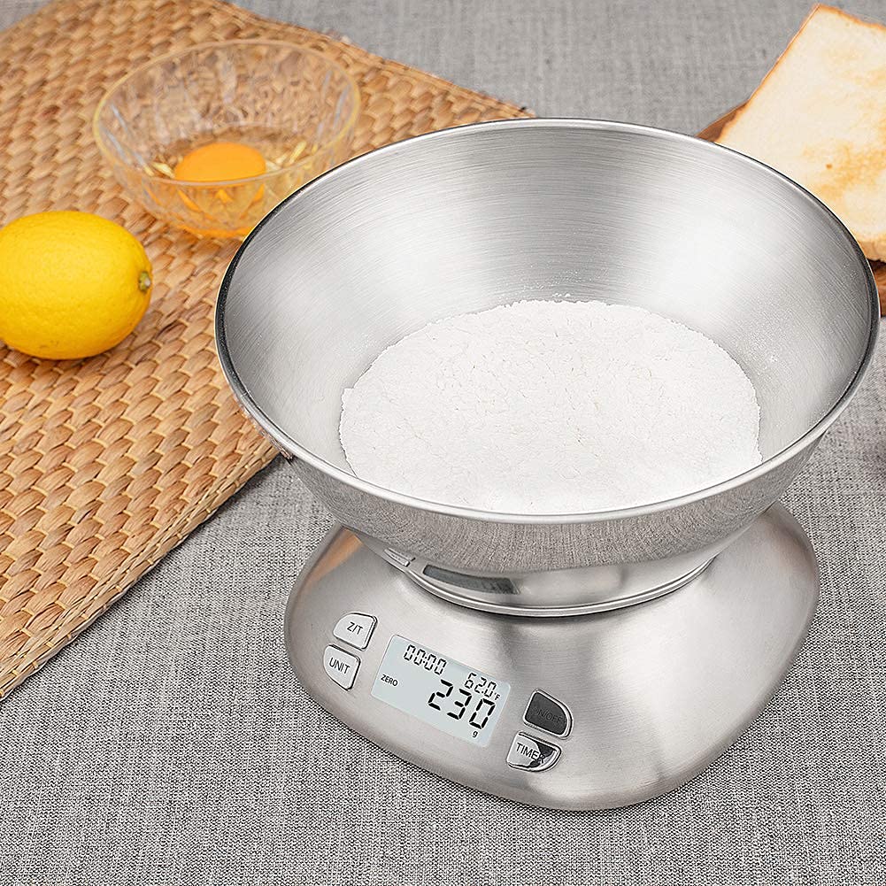 **Premium Digital Kitchen Scale with Removable 2.5L Bowl - Stainless Steel Food Scale for Cooking, Baking & Meal Prep - 12lb/5.5kg Capacity, Alarm Timer, Room Temp Function - Perfect for Home Chefs & Bakers (Batteries Included)**