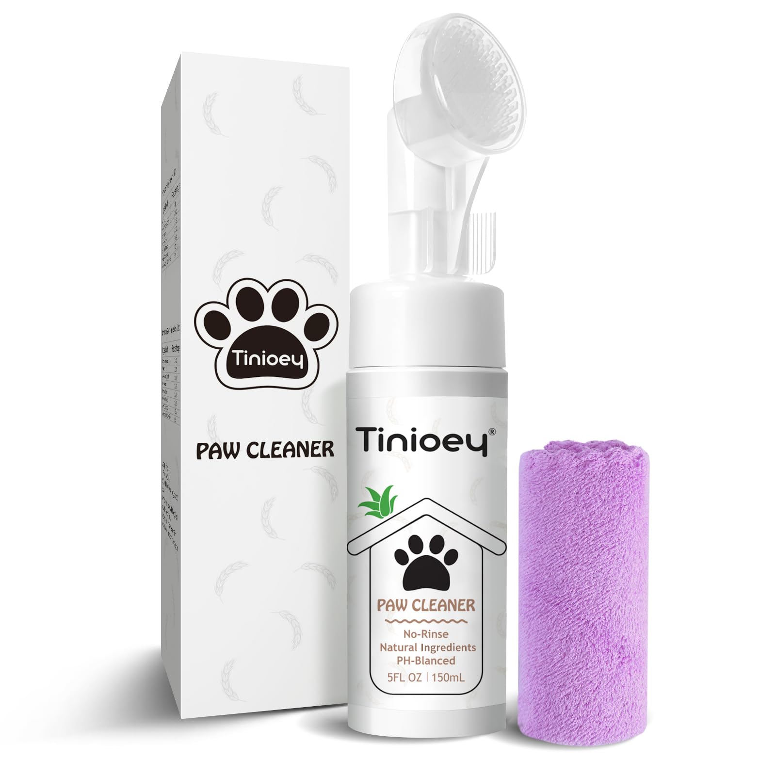 Tinioey No-Rinse Foaming Dog Paw Cleaner (5 fl oz) - Gentle Dandelion Pet Shampoo for Dirty Paws | Quick & Easy Paw Cleaning Solution for Dogs After Walks, Hiking & Outdoor Play