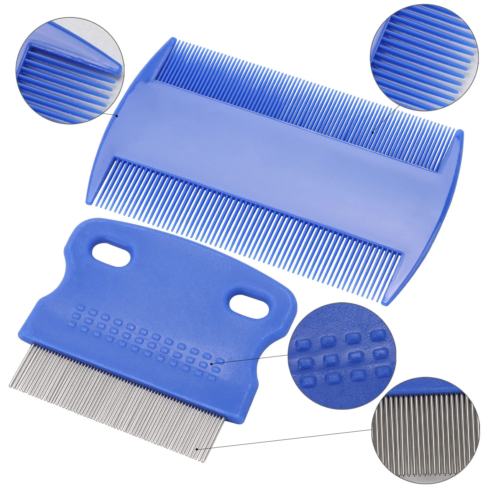 LoveBB 6-Pack Stainless Steel Flea & Lice Combs for Dogs & Cats - Double-Sided Fine Tooth Pet Grooming Comb for Tear Stain Removal & Dematting - Perfect for Home Pet Care & Professional Grooming (Blue)