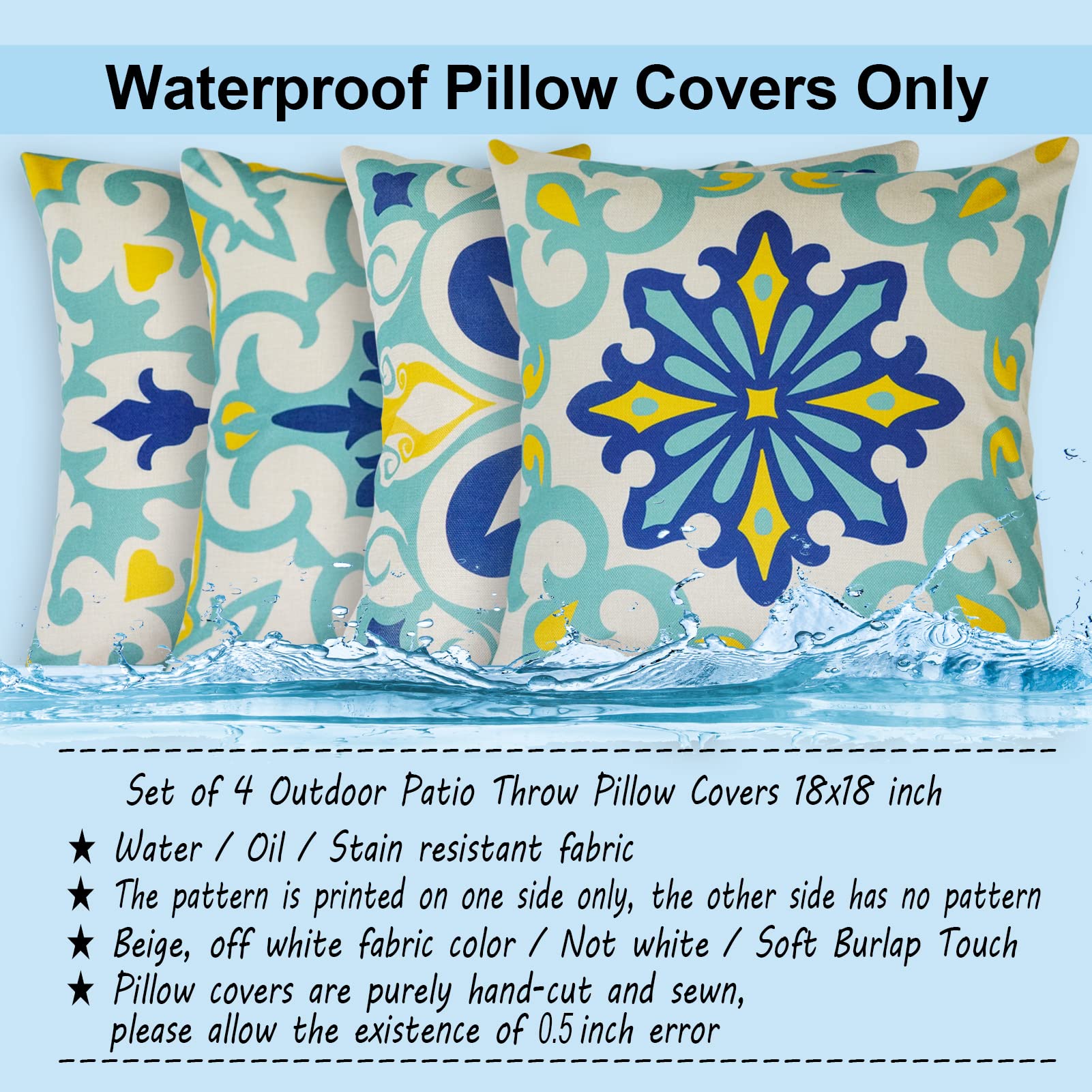 JOJOGOGO Waterproof Outdoor Throw Pillow Covers 18x18 Inch Set of 4 - Floral Boho Farmhouse Decorative Pillow Covers for Patio Furniture, Garden, Porch, Poolside & Backyard Decor