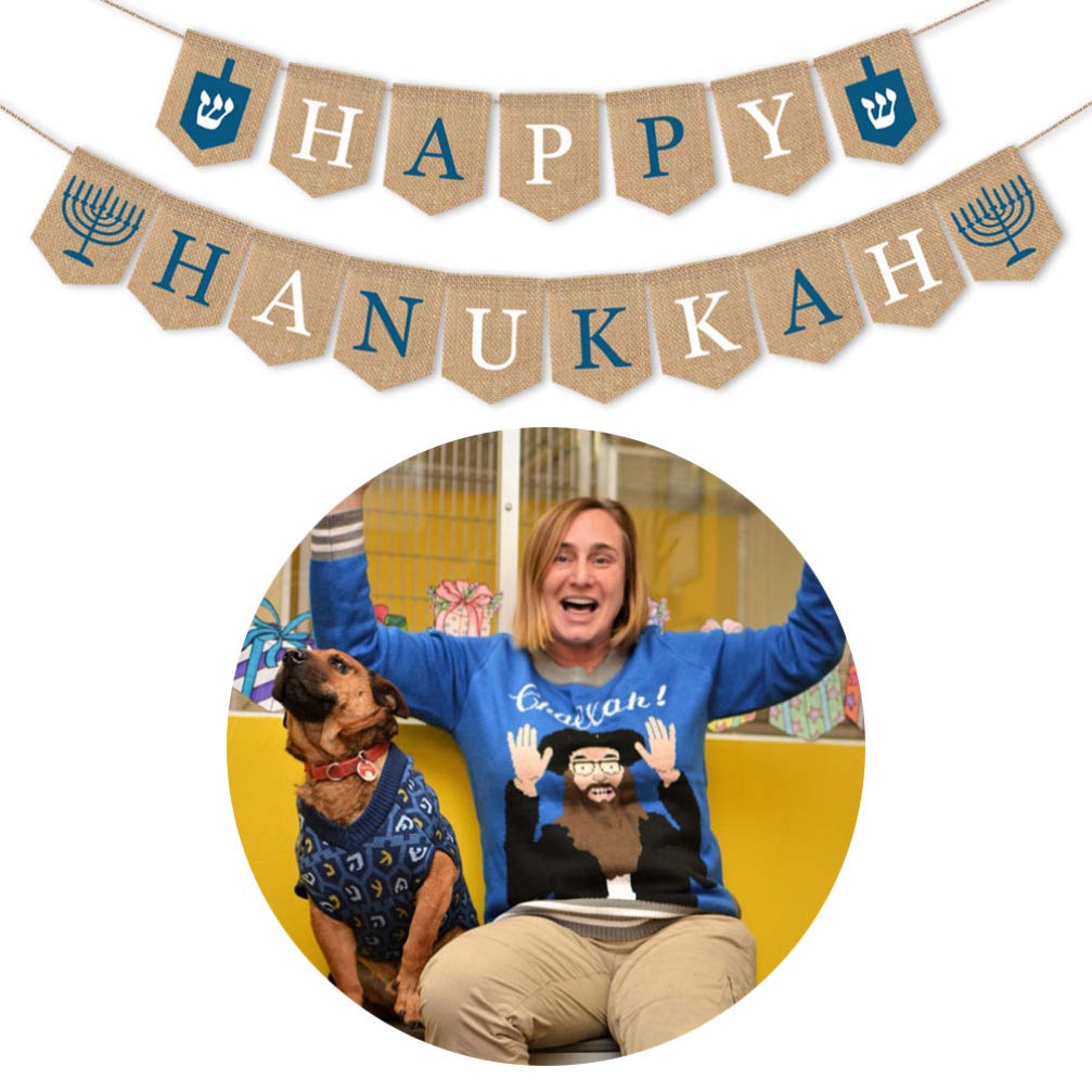 Happy Hanukkah Banner - Hanukkah Decorations Set with Ornament Flag, Tree Pendant & Burlap Bunting for Outdoor & Indoor Holiday Decor - Perfect for Home, Party & Festival Celebrations