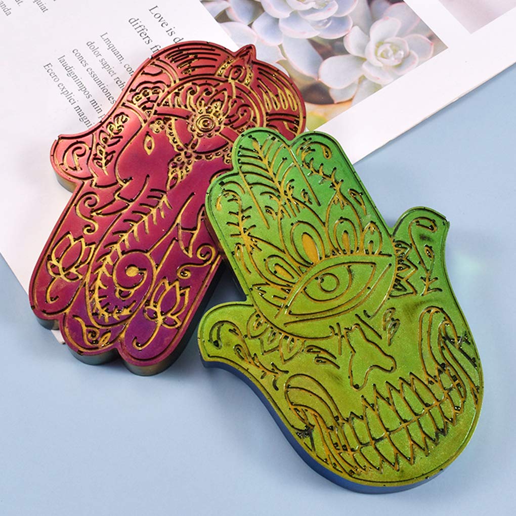 FineInno 2-Piece Resin Coaster Molds Set - Fatima Hand & Hamsa Silicone Molds for DIY Epoxy Resin Crafts, Cup Mats, Home Decor - Perfect for Coasters, Wall Art, and Gift Making