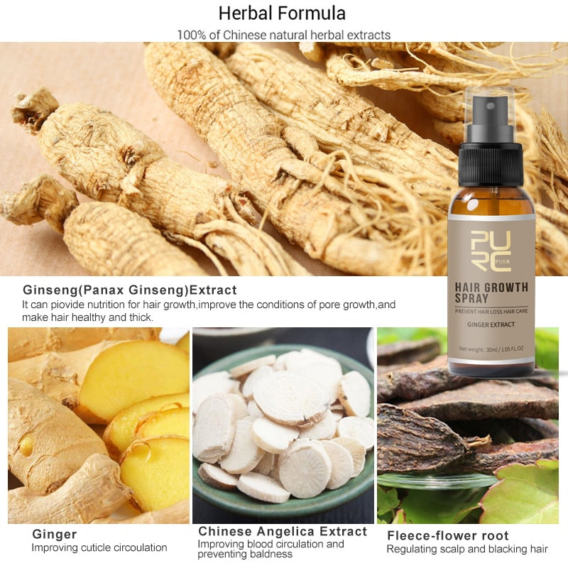 Natural Ginger Hair Growth Spray for Thicker & Longer Hair - Promotes Scalp Health & Reduces Hair Loss - Perfect for Daily Use at Home or Salon