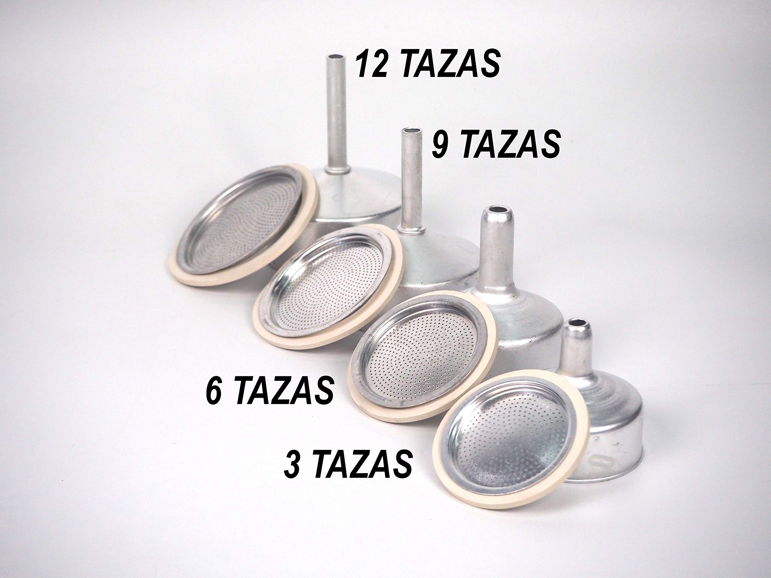 Italian Coffee Maker Replacement Parts - 12 Cup Aluminum Rubber Funnel, Filter & Gasket Set for Moka Pot (8.2cm Diameter, Stainless Steel) - Perfect for Home Brewing & Espresso Lovers