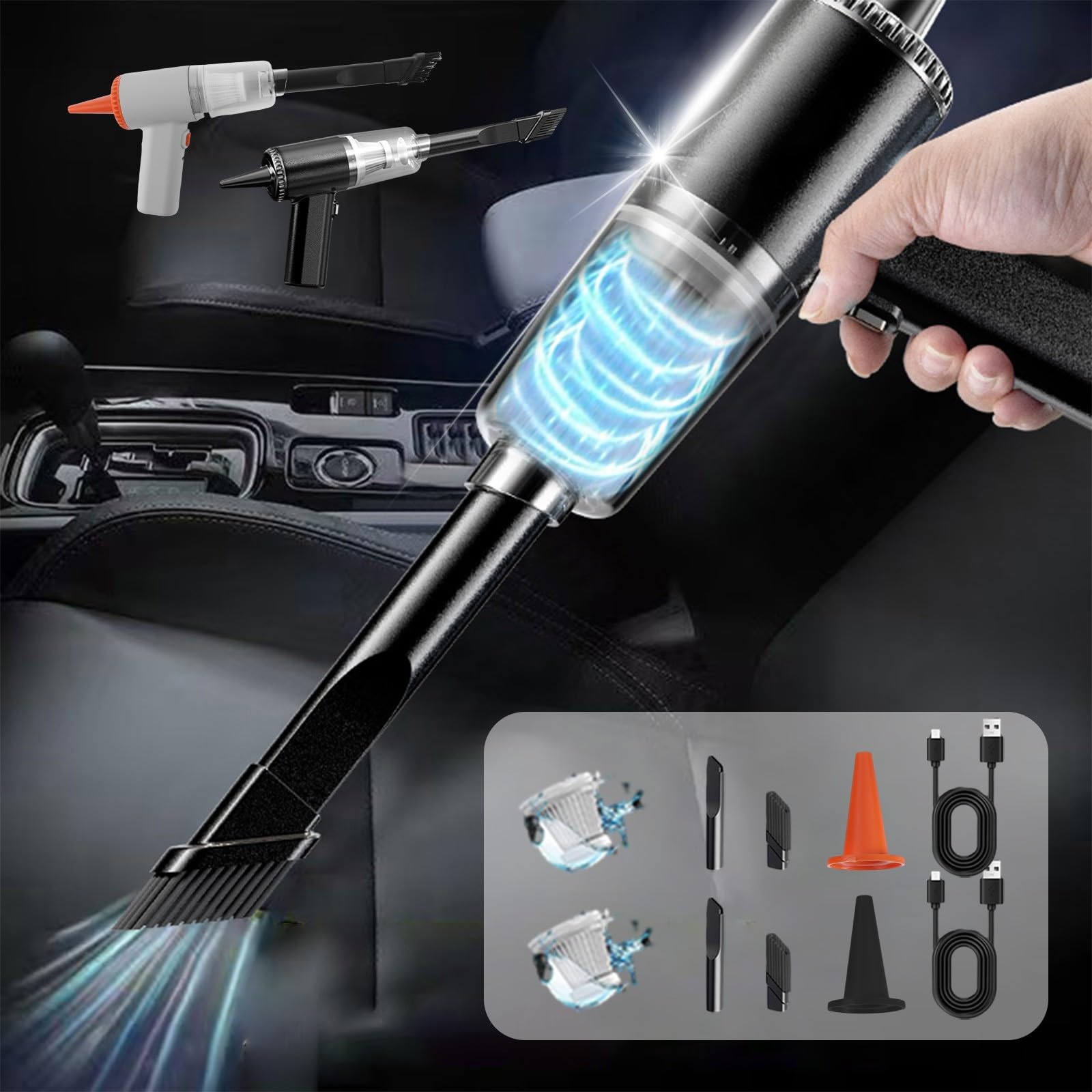 120W High Power Handheld Car Vacuum Cleaner - Wet & Dry Portable Vacuum with Multi Nozzles for Car, Home, Office & Pet Hair - Compact Dust Cleaner for Auto Detailing & Quick Cleanups (Black)