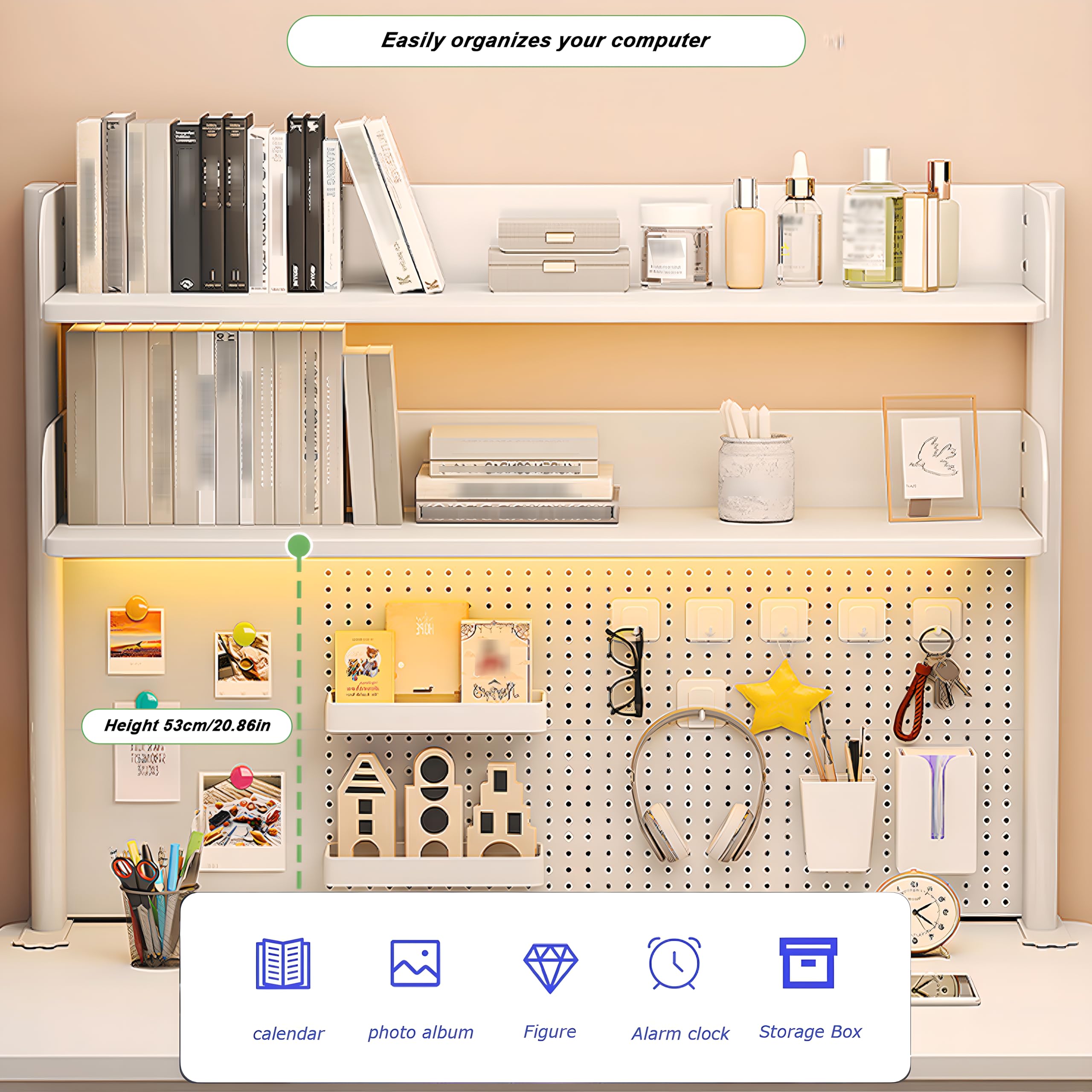 Clamp On Desk Organizer Shelf - White Adjustable Pegboard Workstation for Office & Gaming | 23.6/31.4/39.3 Inch Desktop Shelving with Privacy Panel | Perfect for Computer Accessories, Home Office & Workspace Organization (White, 39.3in/100cm)