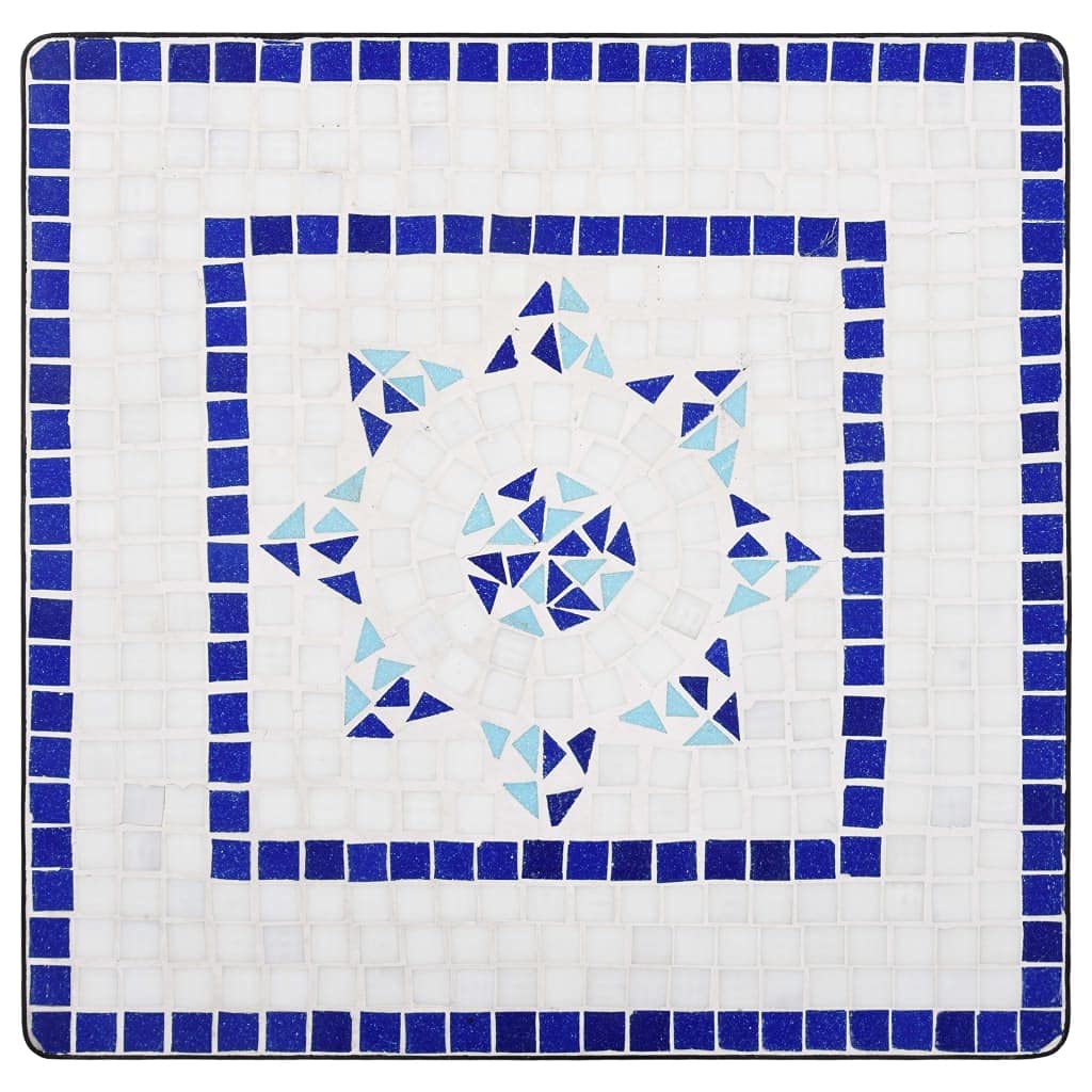Blue and White Mosaic Outdoor Side Table - 23.6