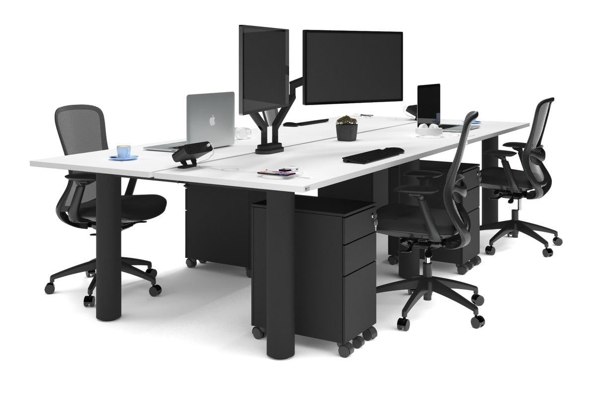 Quadro Cylinder Leg 4-Person Office Workstation Desk - 1800L x 700W Dimensions - Perfect for Collaborative Workspaces & Modern Offices