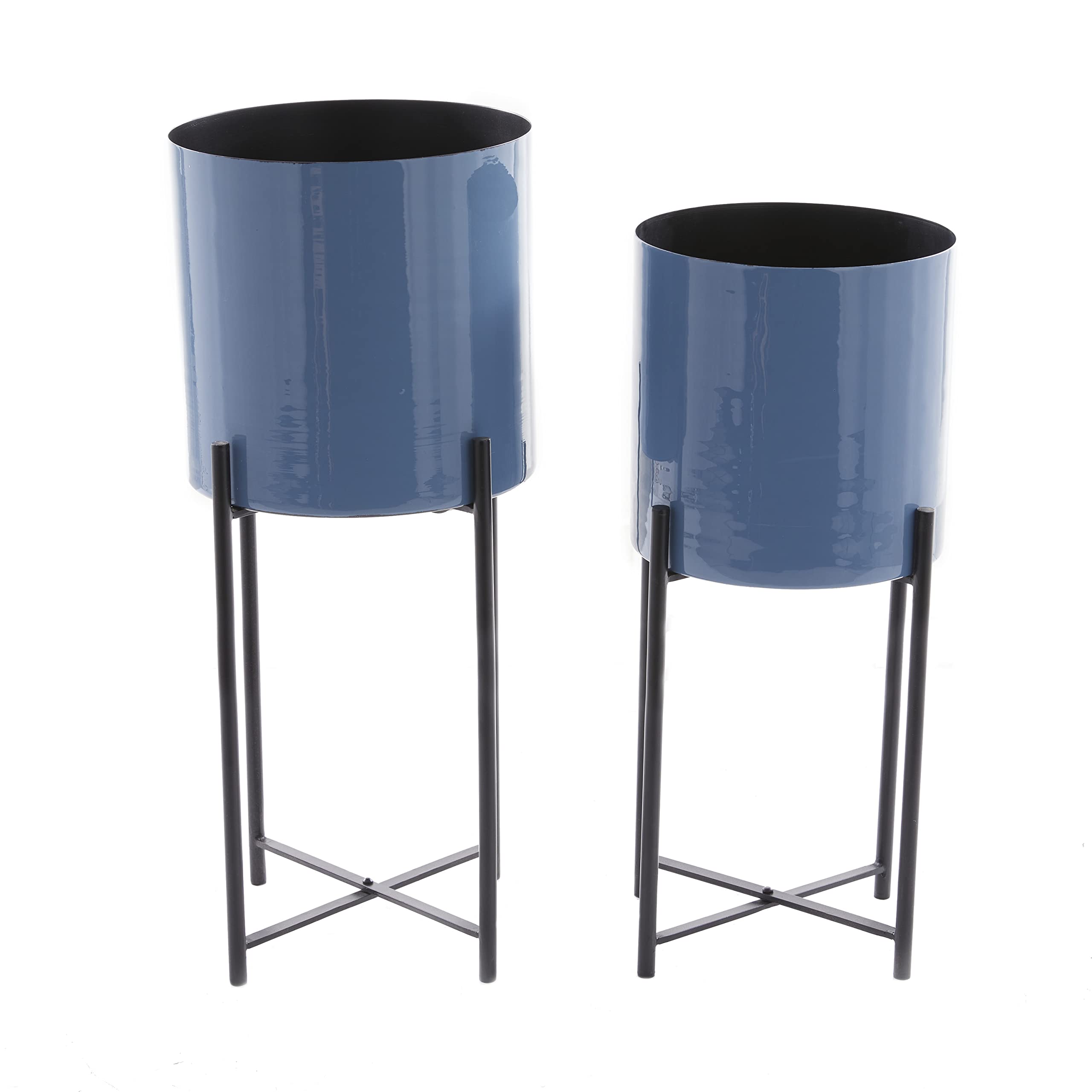 CosmoLiving by Cosmopolitan Modern Metal Planter - Indoor Outdoor Decorative Flower Pot for Home, Office, Patio - Blue | Perfect for Living Room Decor, Kitchen Plants & Entryway Greenery