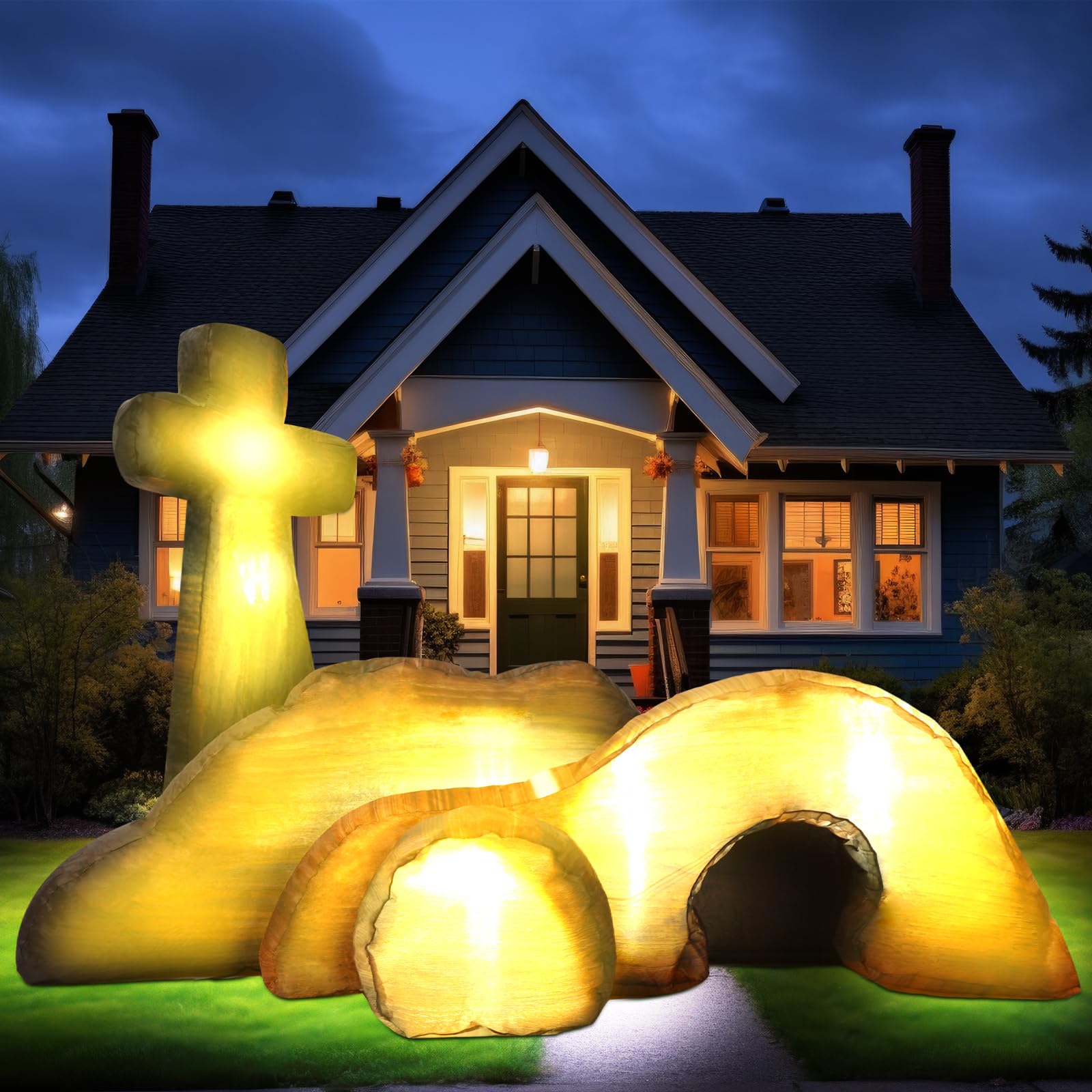 5 Ft Easter Inflatable Outdoor Decorations - LED Light Up Empty Tomb Cross Blow Up Decor for Jesus Resurrection - Religious Lawn, Garden, Indoor & Outdoor Easter Decorations - Perfect for Church Events, Home Yard Displays & Holiday Celebrations