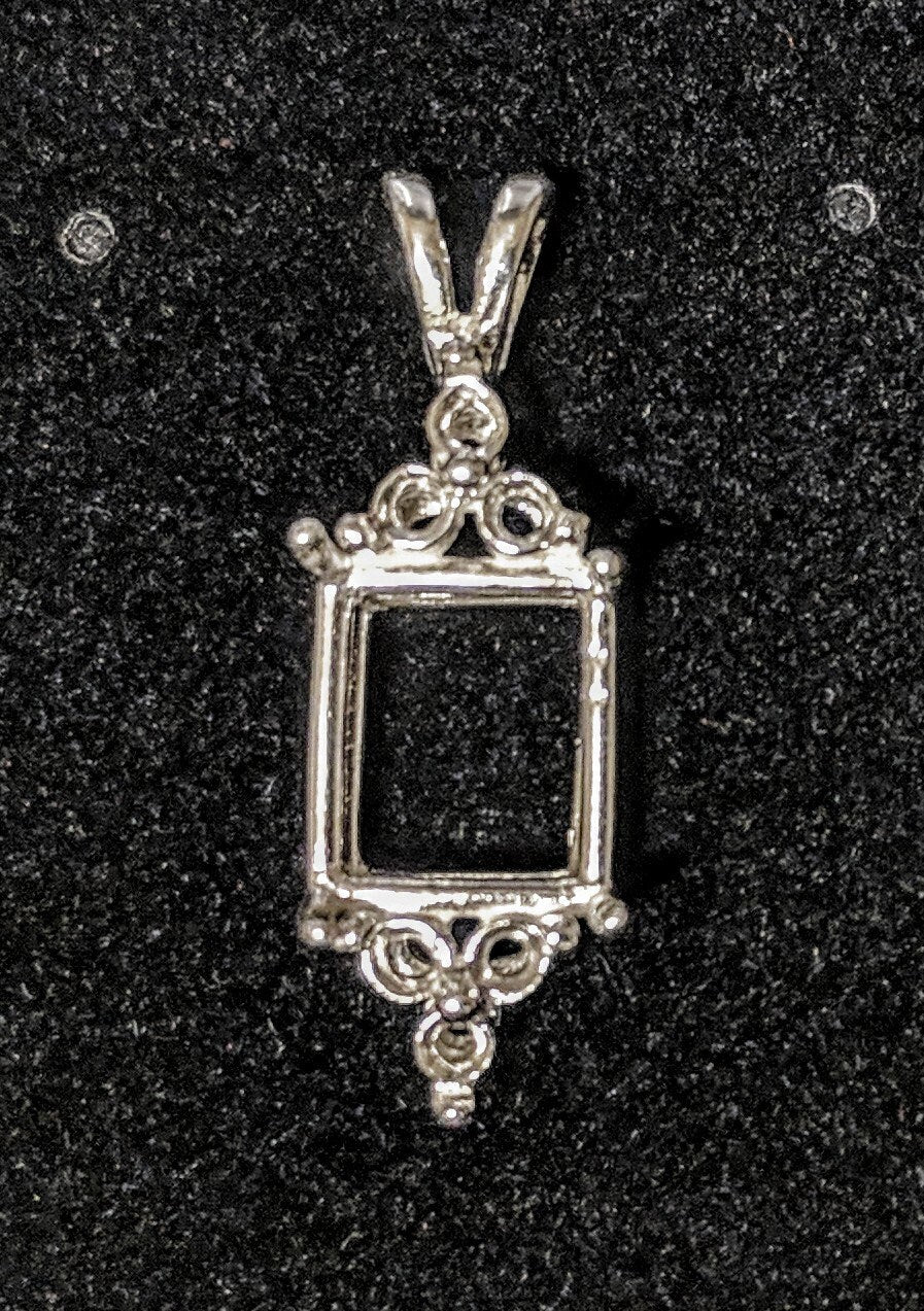10x8mm & 18x13mm Emerald Cut Sterling Silver or 14K Gold Pendant Setting with 6 Accent Stones | Handcrafted in USA | Perfect for Birthdays, Anniversaries & Special Occasions