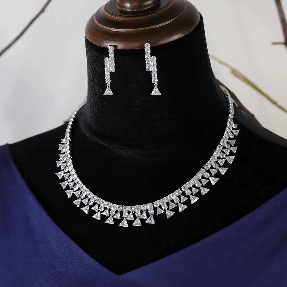 2-Piece Shiny Cubic Zirconia Nigerian Bridal Jewelry Set for Wedding & Party - Perfect for Bridal Shower, Engagement & Special Occasions