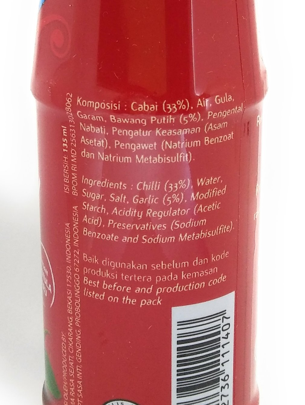 Sasa Extra Hot Sambal Chili Sauce - 135ml (Pack of 1) - Spicy Indonesian Condiment for Cooking, Grilling & Asian Dishes
