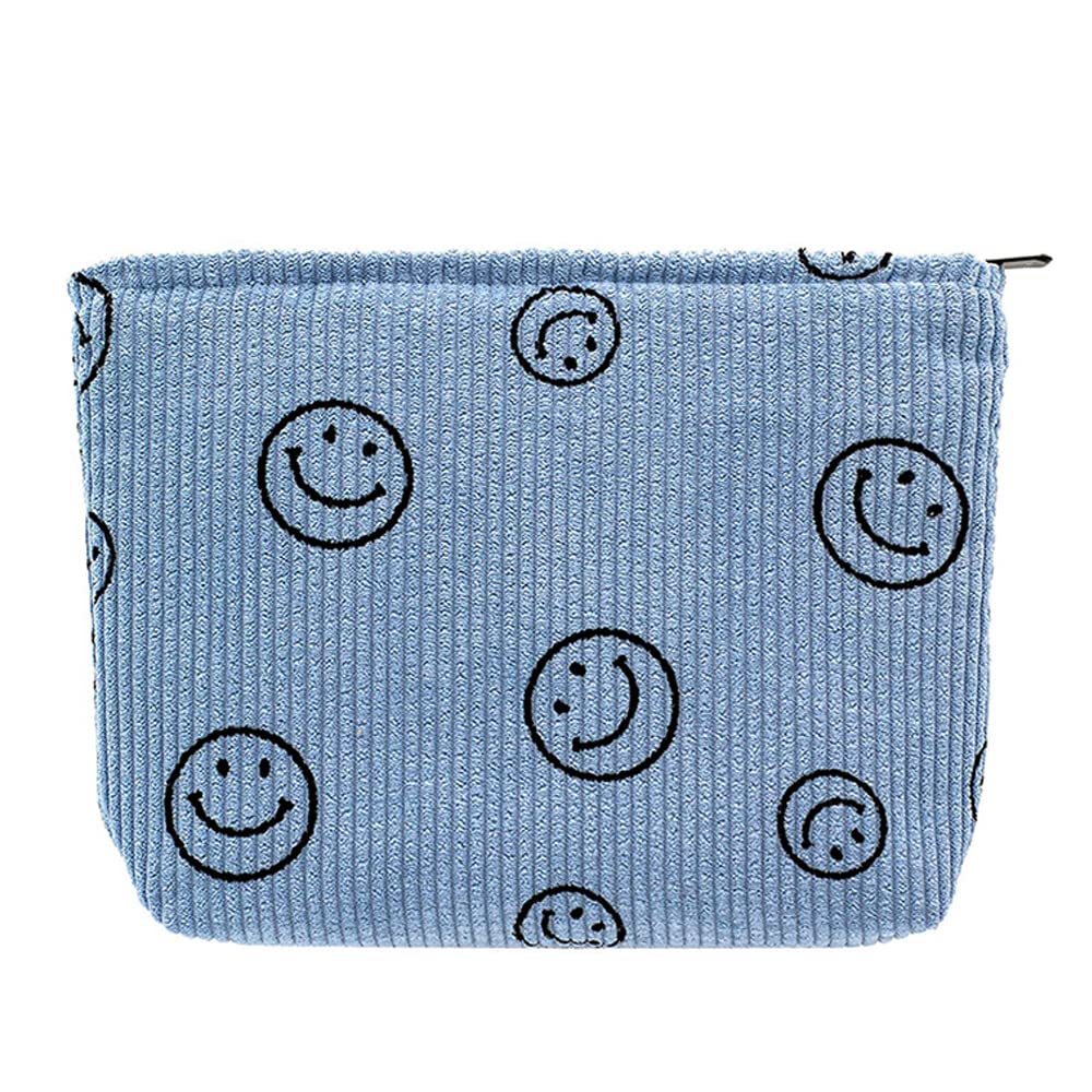 Smile Printing Corduroy Toiletry Bag for Women - Waterproof Travel Makeup Pouch with Zipper, Cosmetic Organizer for Girls | Perfect for Vacation, Gym & Daily Essentials Storage
