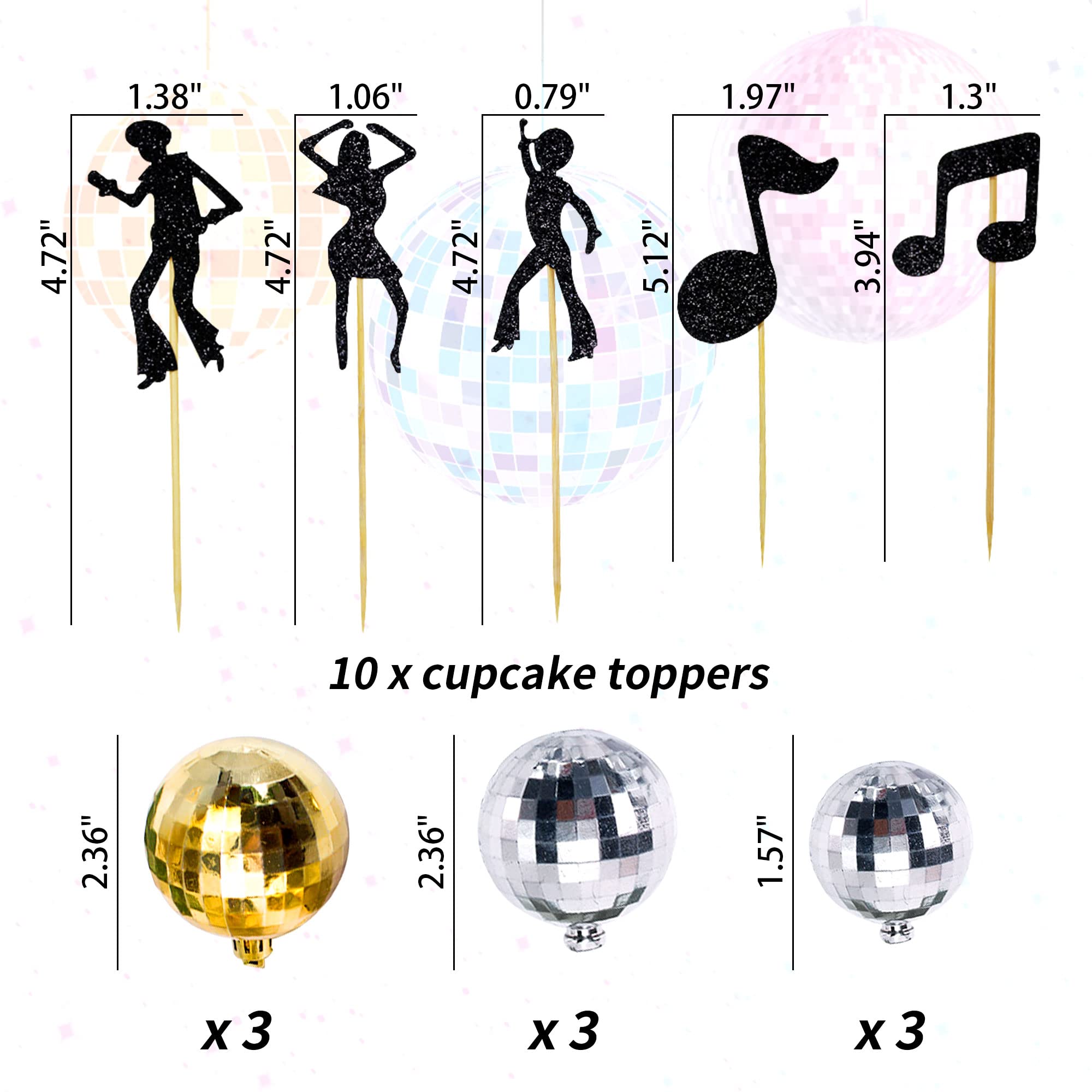 JeVenis 19-Piece Disco Party Cake Topper Set - Disco Ball & Dancing Figures for Birthday, Wedding, and Music Themed Cakes - Perfect for Disco Night, Dance Party Decorations, and Celebration Favors