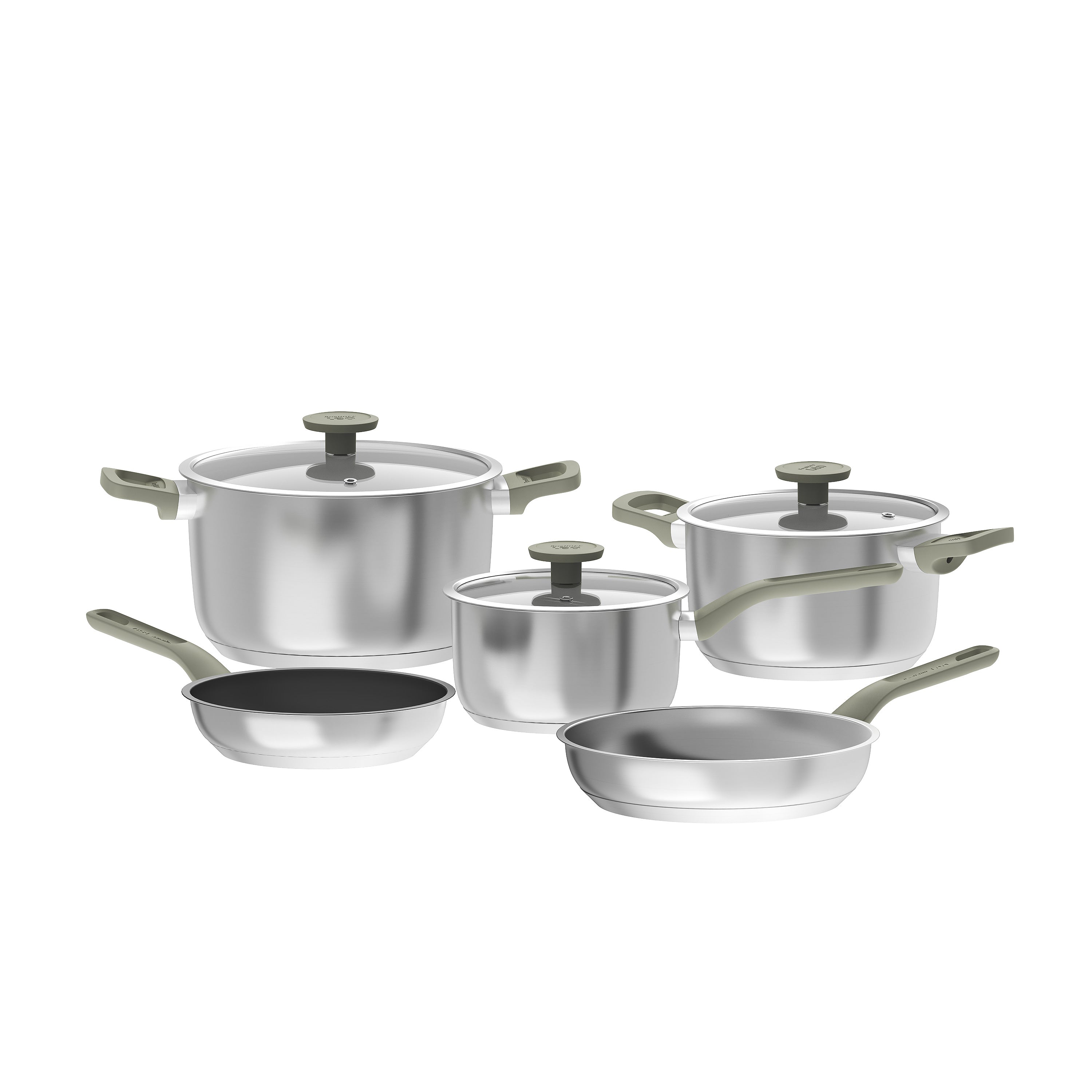 BergHOFF Leo Bolt 8-Piece Recycled Stainless Steel Cookware Set - Eco-Friendly Nonstick Pots & Pans for Induction Cooking | Perfect for Home Kitchen, Restaurant & Camping Use