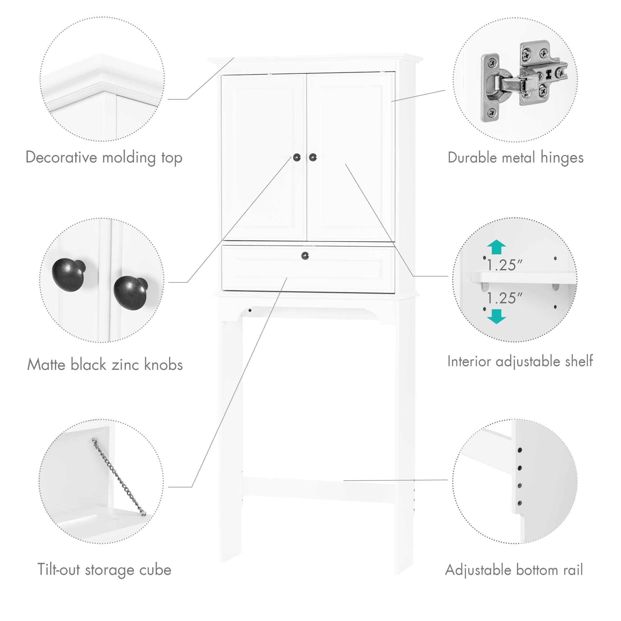Spirich Over The Toilet Storage Cabinet with Doors & Adjustable Shelves - White Bathroom Organizer for Towels, Toiletries & Cleaning Supplies | Space-Saving Solution for Small Bathrooms & Apartments