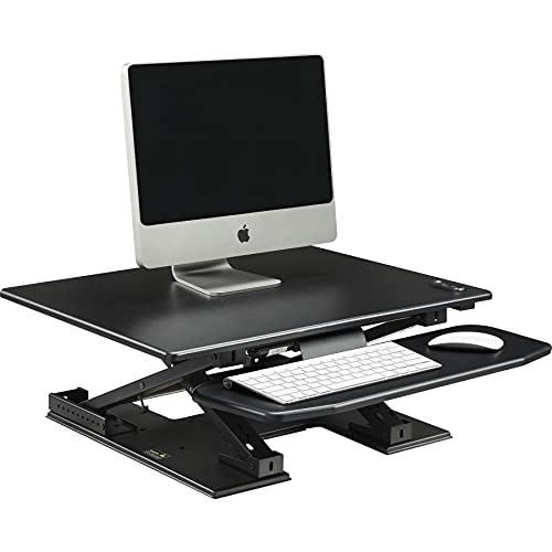 Adjustable Electric Sit Stand Desk Converter - Ergonomic Height Adjustable Monitor Riser for Home & Office Workspace (Black)