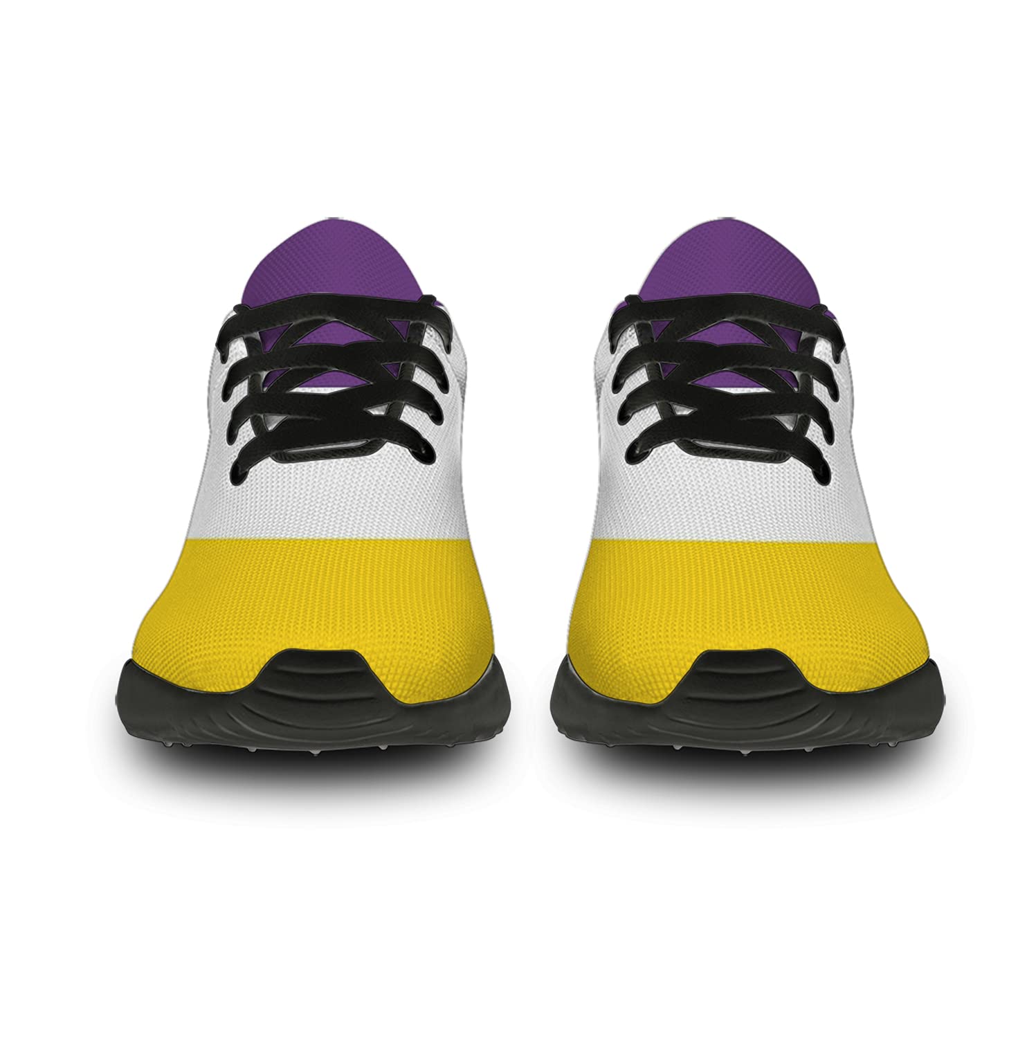 Unisex LGBTQ+ Pride Running Shoes - Nonbinary Flag Design - Comfortable Walking & Tennis Sneakers for Men, Women & Nonbinary - Size 10 Men/11.5 Women - Black - Perfect for Pride Parades, Gym Workouts & Casual Wear