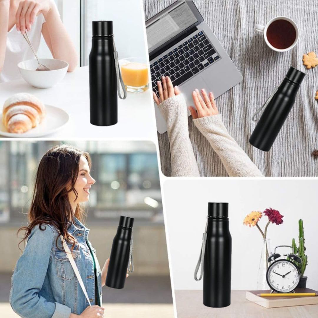 Giftana 750ml Stainless Steel Water Bottle - Insulated Single Wall for Hot & Cold Drinks - Leakproof & Durable for Office, Gym, Hiking, Travel - Perfect Gift for Men, Women, Dad (Black) | Stay Hydrated at Work, Outdoor Adventures & Daily Activities