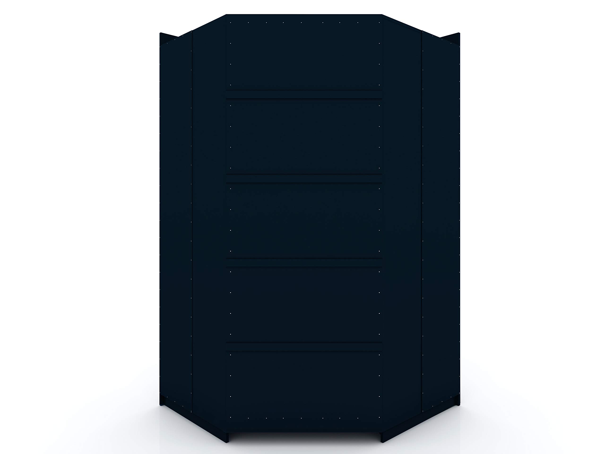 Modern Free-Standing Corner Wardrobe Closet with Rounded Hanging Rods & Open Shelves - Space-Saving Storage Solution for Bedroom, Living Room or Office - Tatiana Midnight Blue by Manhattan Comfort