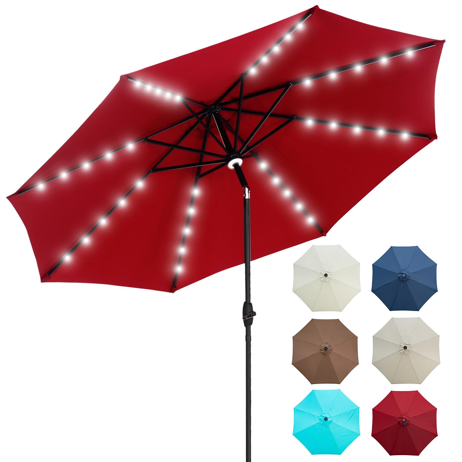 10ft Solar LED Patio Umbrella with Lights - Outdoor Cantilever Umbrella with Crank & Tilt, Waterproof Sun Shade for Garden, Pool, Deck, Backyard & Outdoor Dining