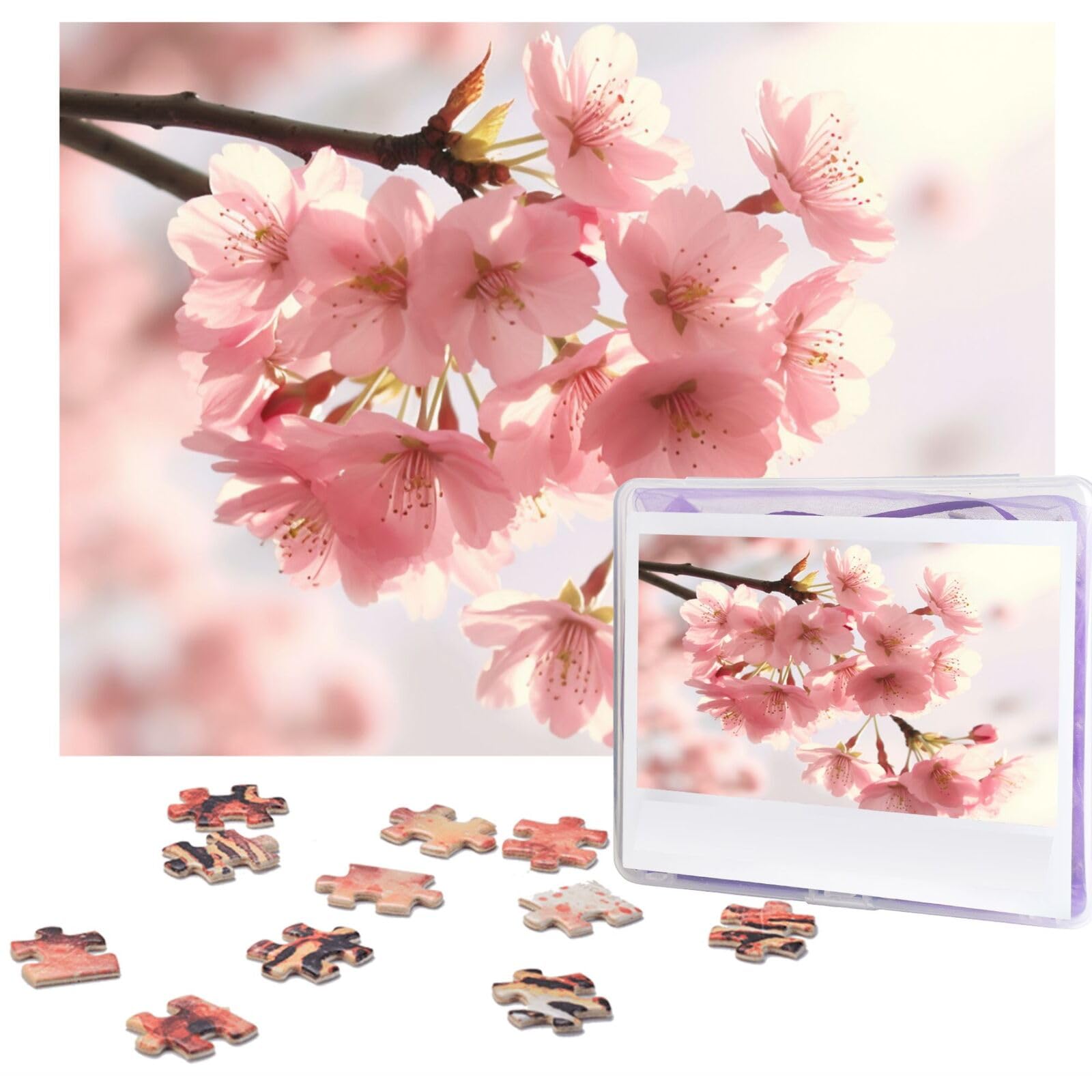 500 Piece Cherry Blossom Jigsaw Puzzle for Adults - Personalized Wooden Photo Puzzle with 20.4