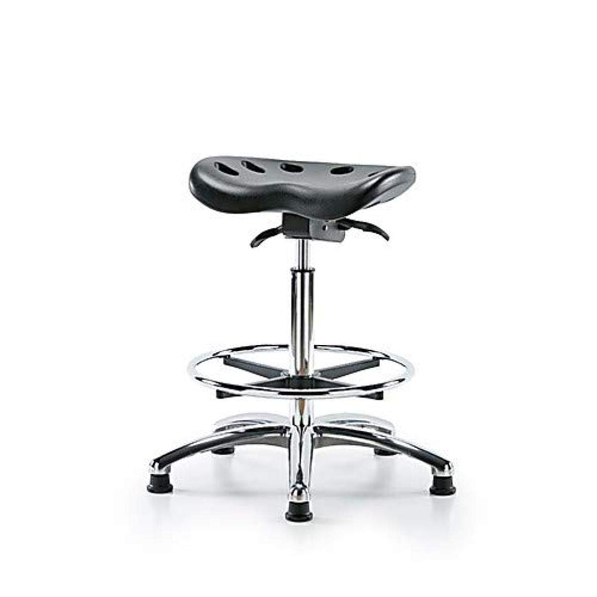 Thomas Scientific ESD-PTHBST-CR-NF-EG-BLK - Anti-Static Polyurethane Sit-Stand Stool with Chrome Base & ESD Glides - Ergonomic Office Chair for Lab, Warehouse & Standing Desks - Black