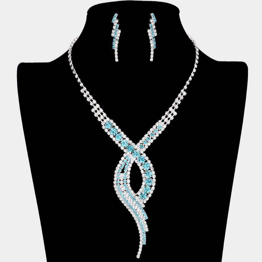Aqua Swirl Rhinestone Jewelry Set - Elegant Necklace & Earrings for Women | Perfect for Parties, Weddings & Special Occasions