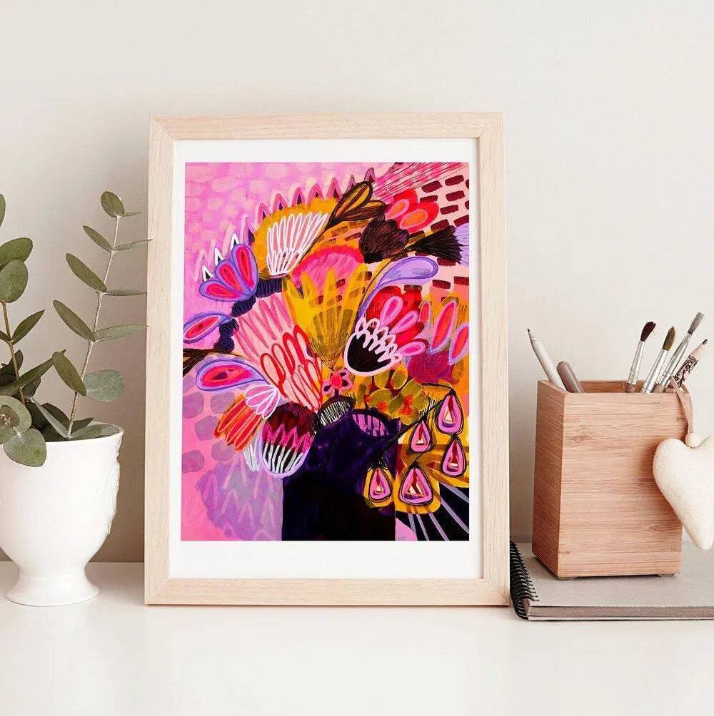 Purple Vase Floral Art Print - Elegant Flower Wall Decor for Living Room, Bedroom & Office