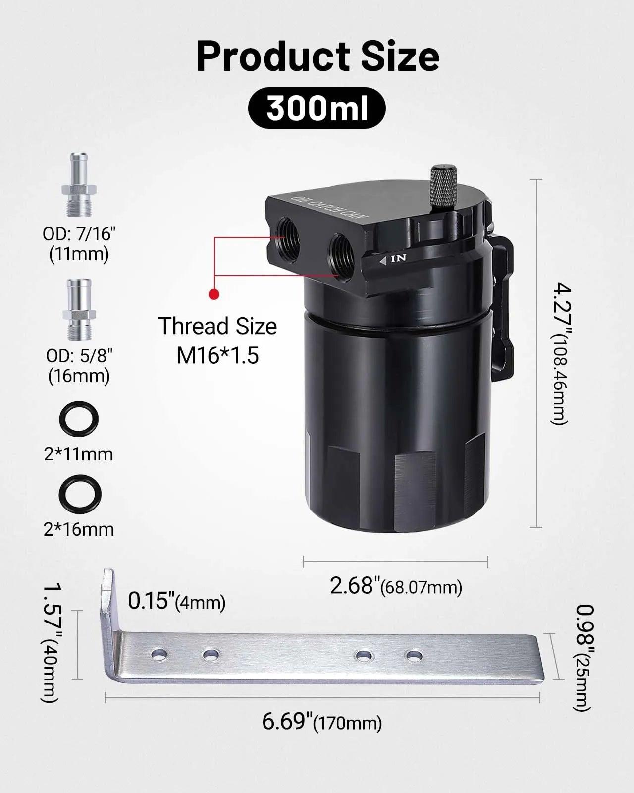 EVIL ENERGY Universal 300ML Aluminum Oil Catch Can with Baffle & Hose Kit - High Performance Air Oil Separator for Car, Truck & Motorcycle Engine Protection
