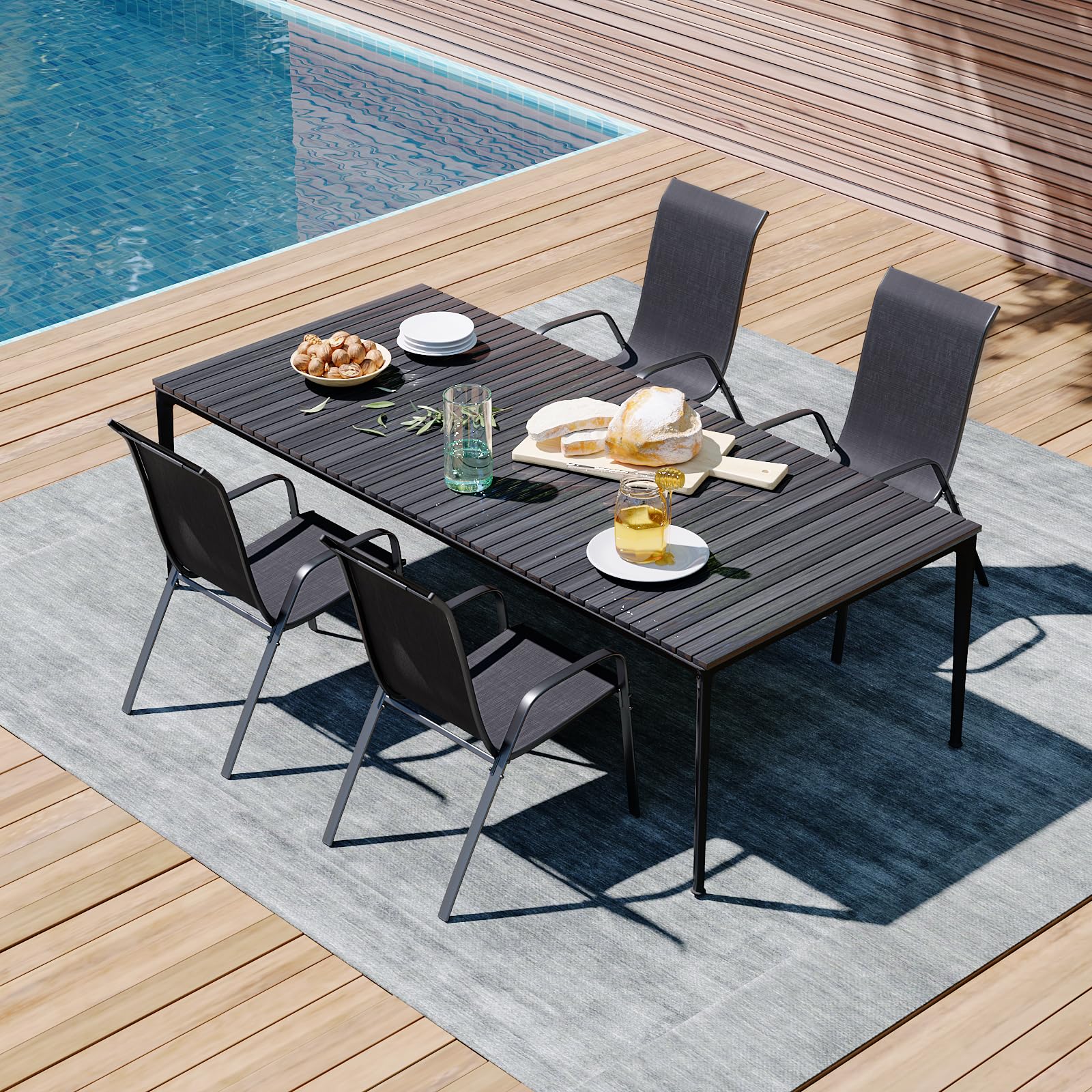 Arlopu 4-Piece Stackable Patio Chairs Set - All-Weather Outdoor Dining Chairs with Armrests & Breathable Fabric - Perfect for Poolside, Backyard, Porch, Garden & Deck (Black) | Durable & Comfortable for BBQs, Parties & Relaxing Outdoors