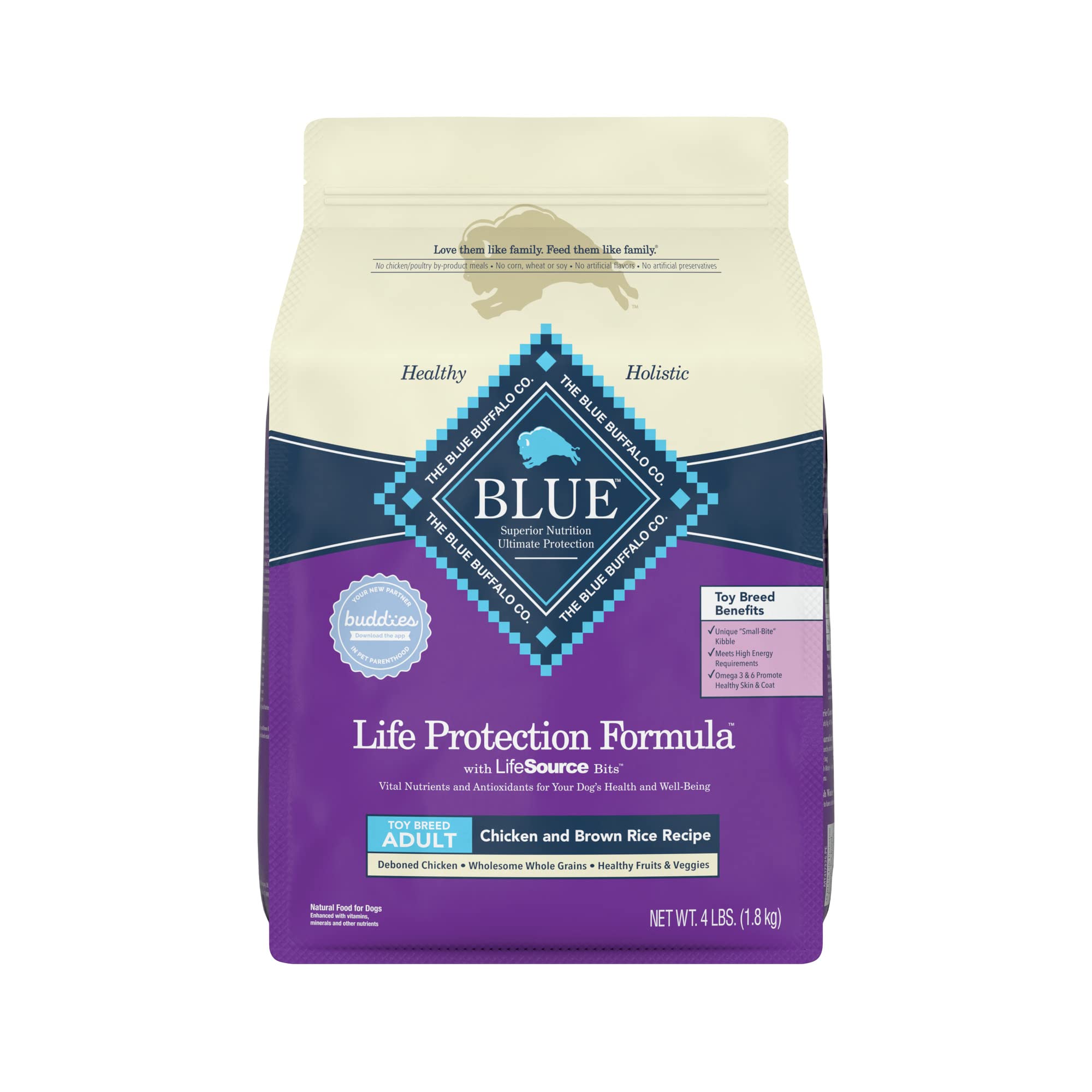 Blue Buffalo Adult Toy Dog Food - Chicken & Brown Rice 4lb for Small Breeds