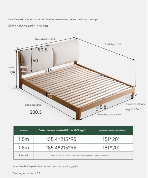 Solid Oak and Black Walnut Wood Fabric Soft Bed - Premium Handcrafted Wooden Bed Frame for Bedroom, Durable and Stylish Home Furniture for Master Bedroom, Guest Room, or Kids Room