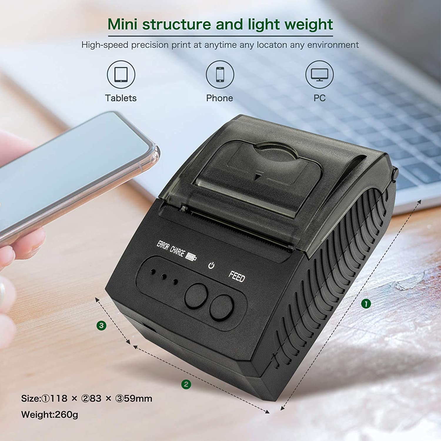 NT 1809 Portable 58mm Thermal Printer for Receipts, Labels & Barcodes - Compact Bluetooth POS Printer for Retail, Shipping & Small Business Use