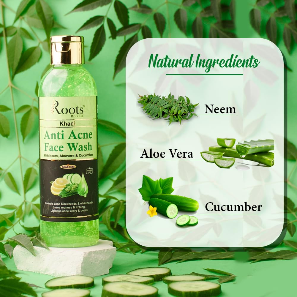 Roots Botanix Neem Face Wash for Glowing Skin - Brightening, Anti-Pollution & Pimple Control - De-Tan Cleansing Liquid Soap (200ml) | Daily Skincare Routine for Clear & Radiant Complexion