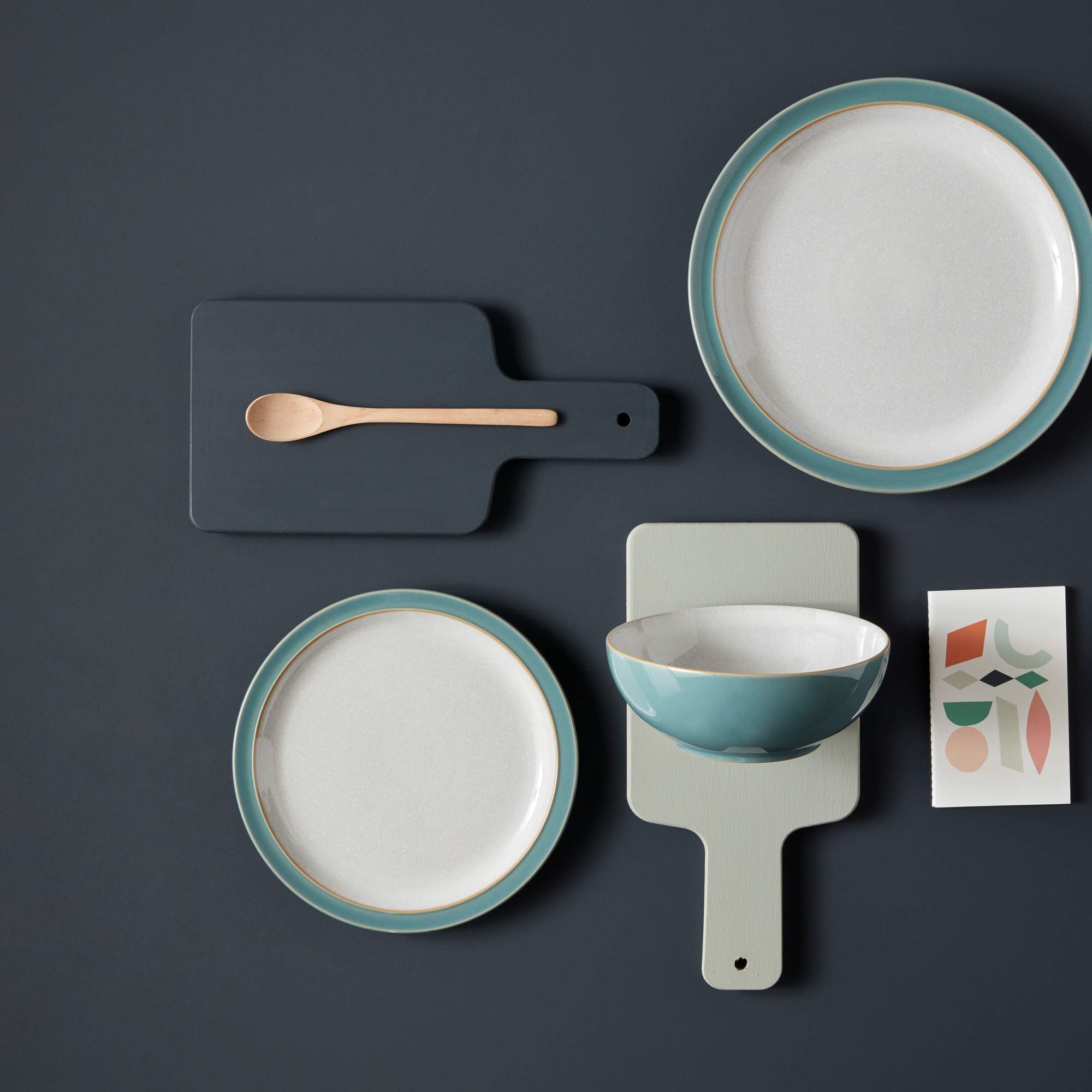 Denby Elements Fern Green Pasta Bowls Set of 4 - 22cm Microwave & Dishwasher Safe Stoneware Bowls (1050ml) - Crack Resistant Ceramic Tableware for Pasta, Salad, Soup - Green & White Dinnerware for Restaurants & Home Dining