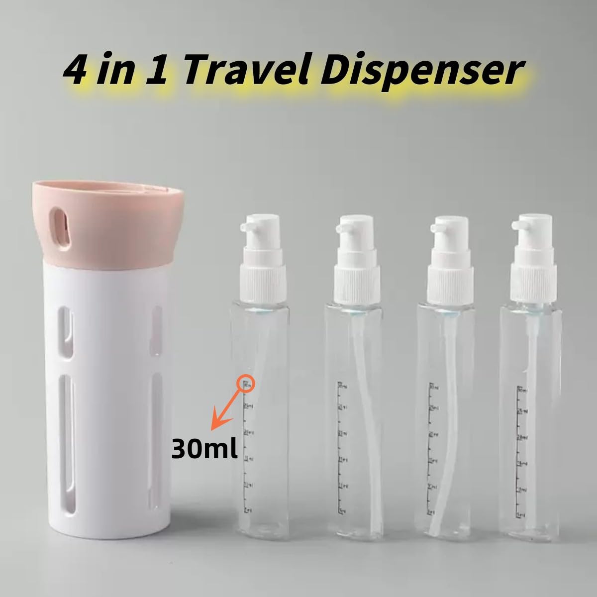 4-in-1 Travel Dispenser Set - Leak-Proof Refillable Shampoo, Lotion & Gel Bottles with Pump for Toiletries, Body Wash & Liquid Creams | Portable Storage Bottles for Hair Care & Beauty Essentials (Pink) - Perfect for Air Travel, Gym, Camping & Vacation Toiletry Kits