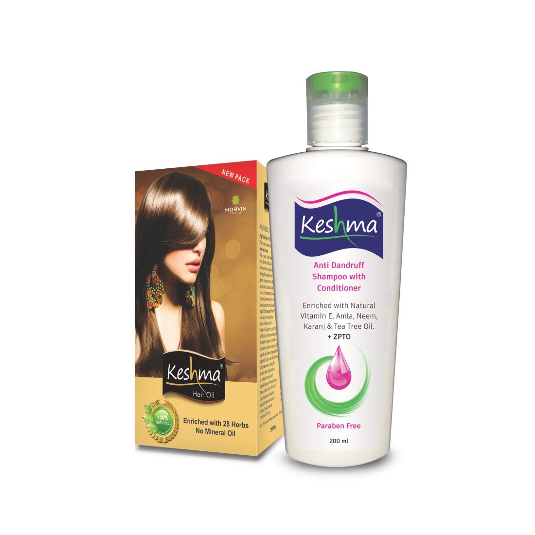Morvin India Keshma Combo Pack - Hair Oil & Shampoo (100ml & 200ml) for Dry, Damaged Hair - Nourishing Hair Care Set for Women & Men - Perfect for Daily Use & Hair Growth Treatment