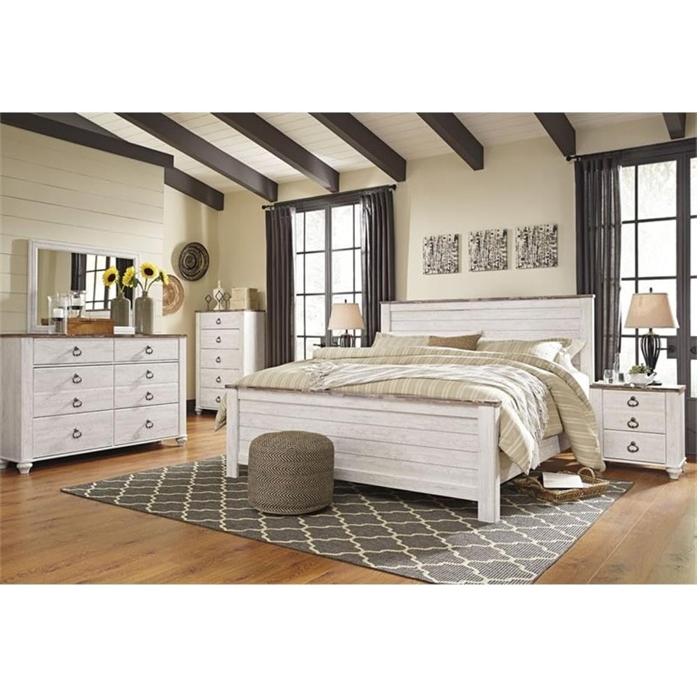 Ashley Furniture Willowton White Wash Engineered Wood Bedroom Mirror - Full-Length Wall Mirror for Bedroom, Dresser & Vanity Decor