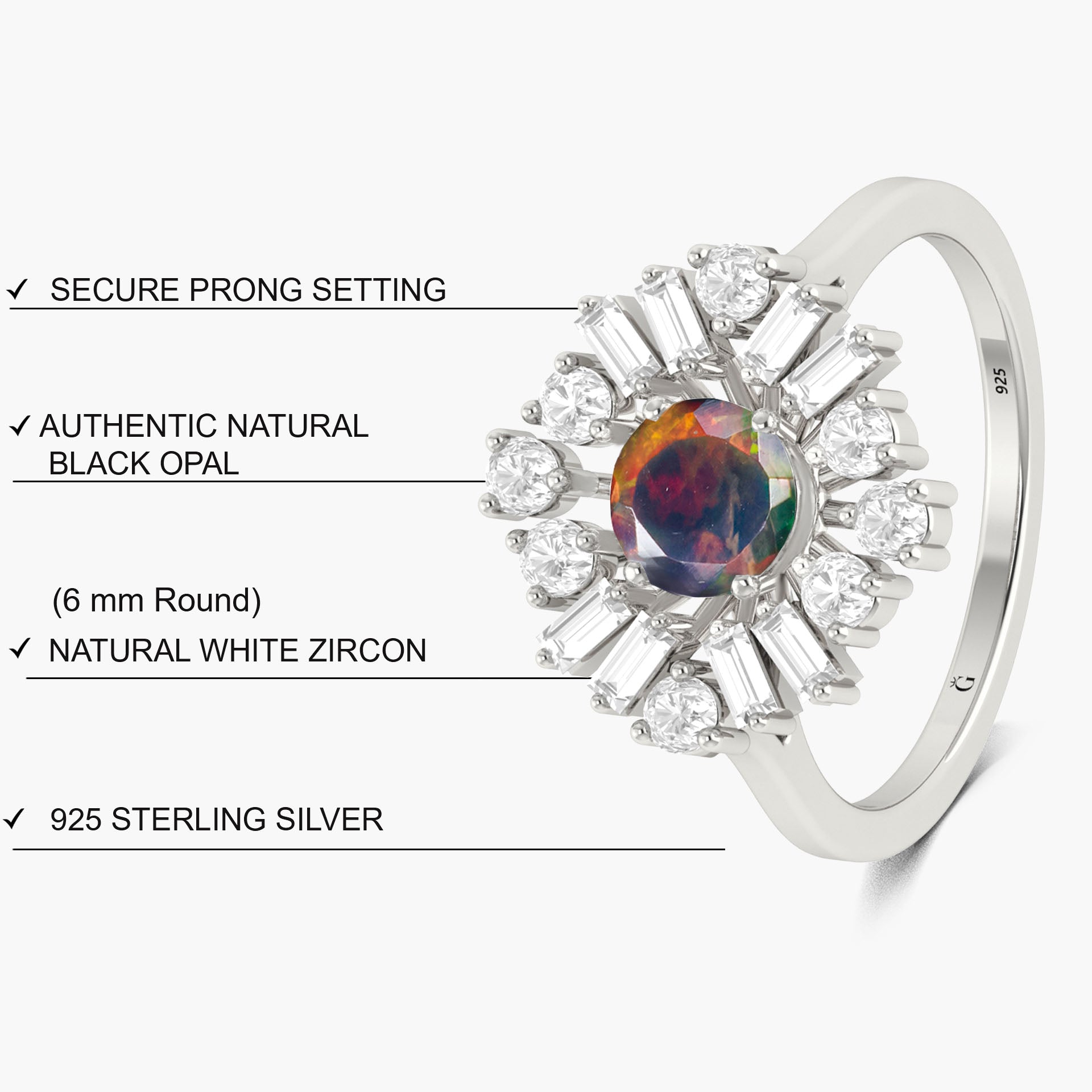 Ethiopian Opal Wedding Ring - Round Black Rainbow Fire Opal Jewelry for Women, Engagement & Bridal Rings - Perfect for Weddings, Anniversaries & Special Occasions