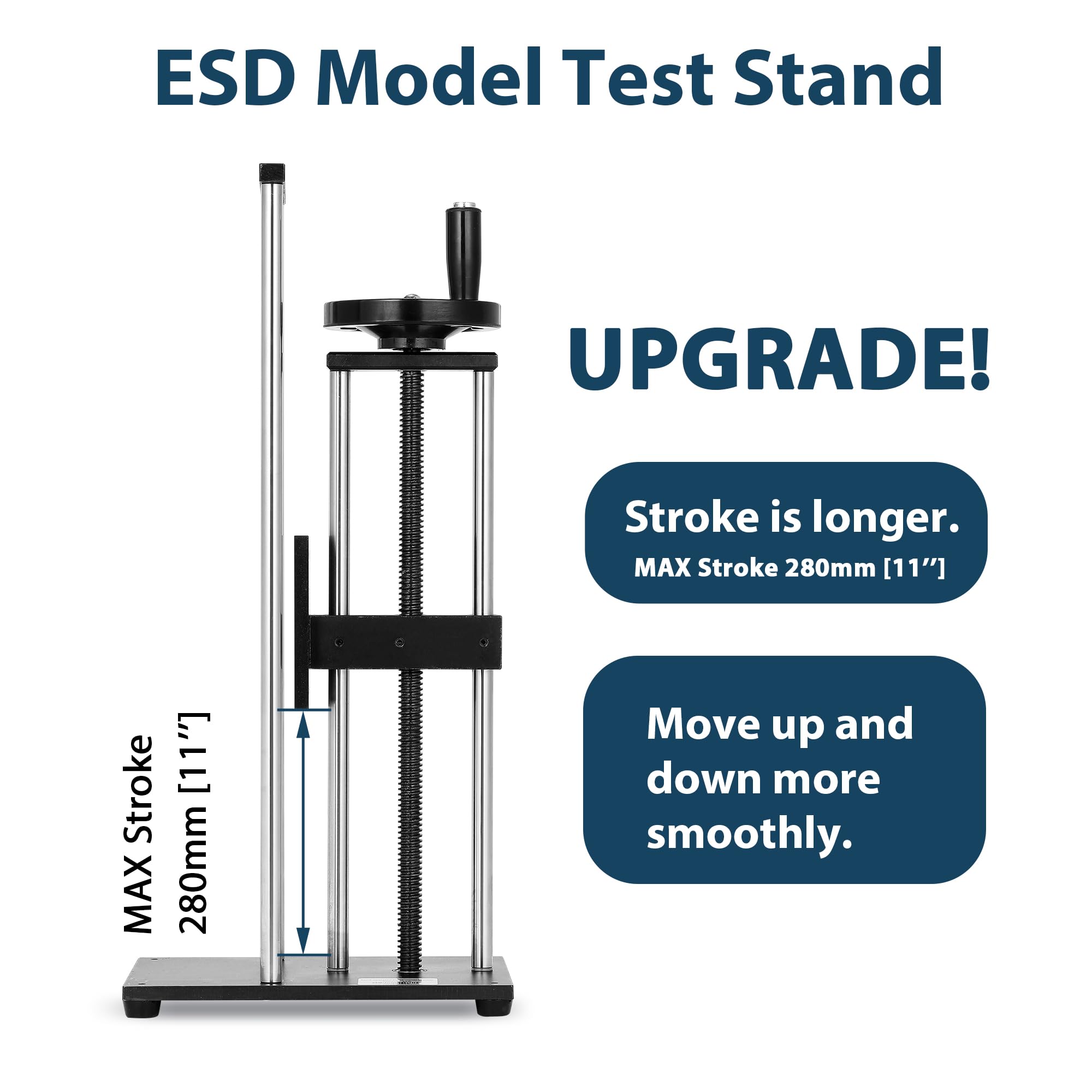 Manual Force Test Stand with Hand Wheel & Testing Clamp - 280mm/11'' Stroke Push Pull Gauge Stand (ESD Model) for Electronics Assembly, Quality Control & Material Testing | Force Gauge Not Included