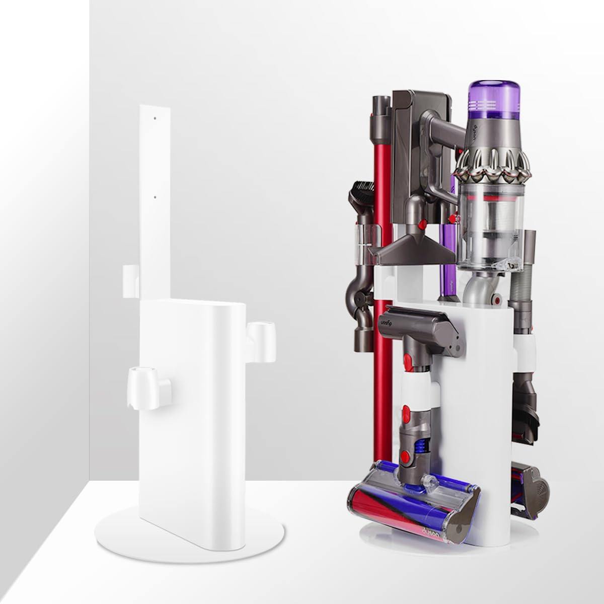 Dyson V6 V7 V8 V10 V11 V15 Vacuum Stand Holder - Sturdy Metal Storage Rack & No-Drill Organizer Bracket for Cordless Vacuum Cleaner and Accessories (White) - Perfect for Home, Garage, and Closet Organization
