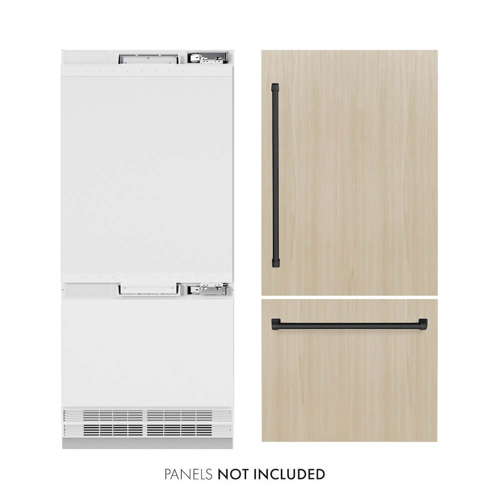ZLINE Autograph Edition 36 Inch Built-In Bottom Freezer Refrigerator - 19.8 cu.ft Panel Ready with Water Dispenser & Ice Maker - Matte Black Finish (RBITZ 36 MB) - Perfect for Modern Kitchens and Open Concept Homes