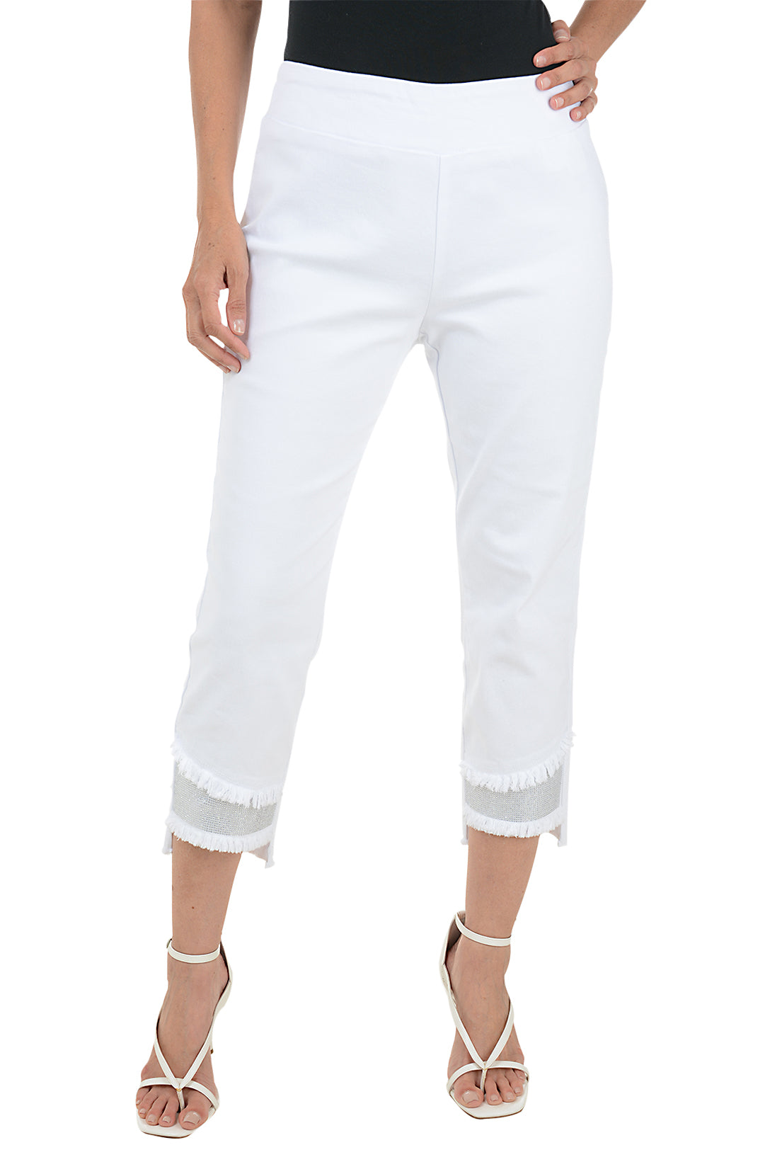 Distressed Rhinestone Hem Denim Crop Pants for Women - Trendy High-Waisted Skinny Jeans for Casual Outings & Night Out