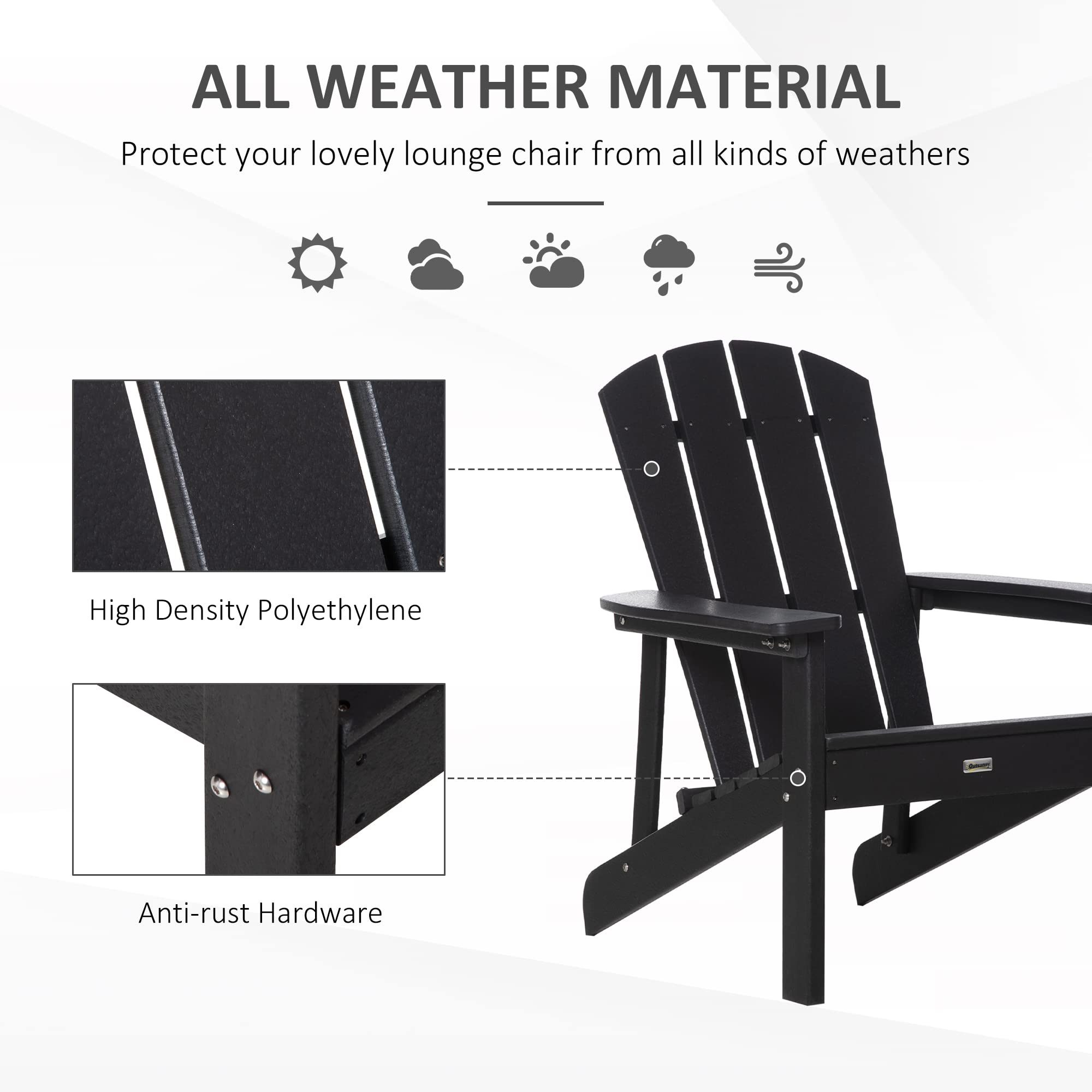 Outsunny Black HDPE Adirondack Chair - Weather-Resistant Outdoor Fire Pit Chair for Patio, Garden, Backyard & Lawn - Perfect for Campfires, Relaxation and Outdoor Gatherings
