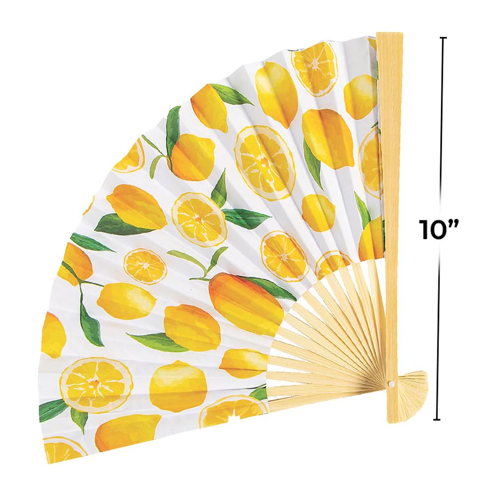 12 Pack Lemon Printed Folding Hand Fans - Bulk Summer Party Favors, Wedding Decorations & Outdoor Events - Perfect for Beach, Picnic, and Pool Party Supplies