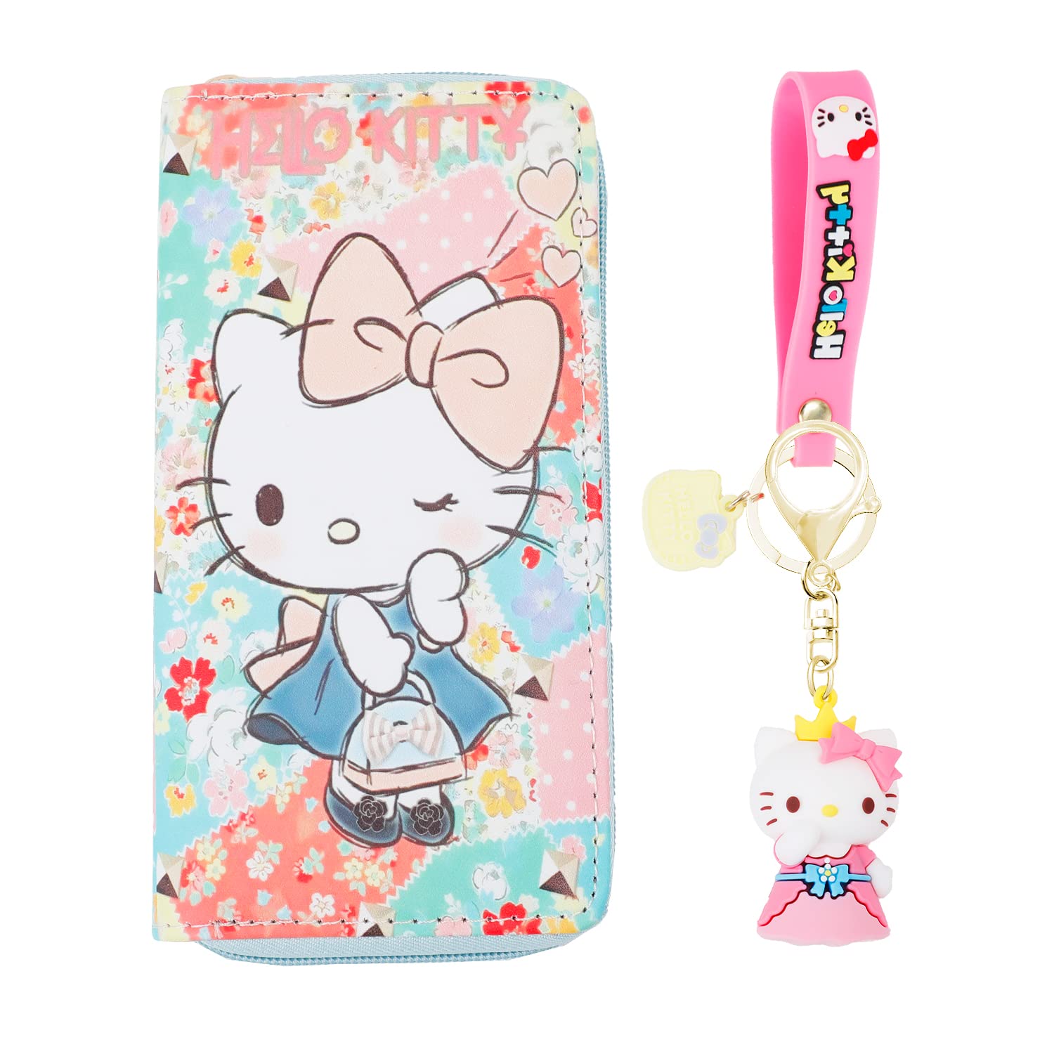 Cute Kawaii Kitty Cat Wallet with PVC Keychain Card Holder - Pink Coin Purse for Women & Girls - Perfect for School, Travel, and Everyday Use (wa-kt+kr Yellow)