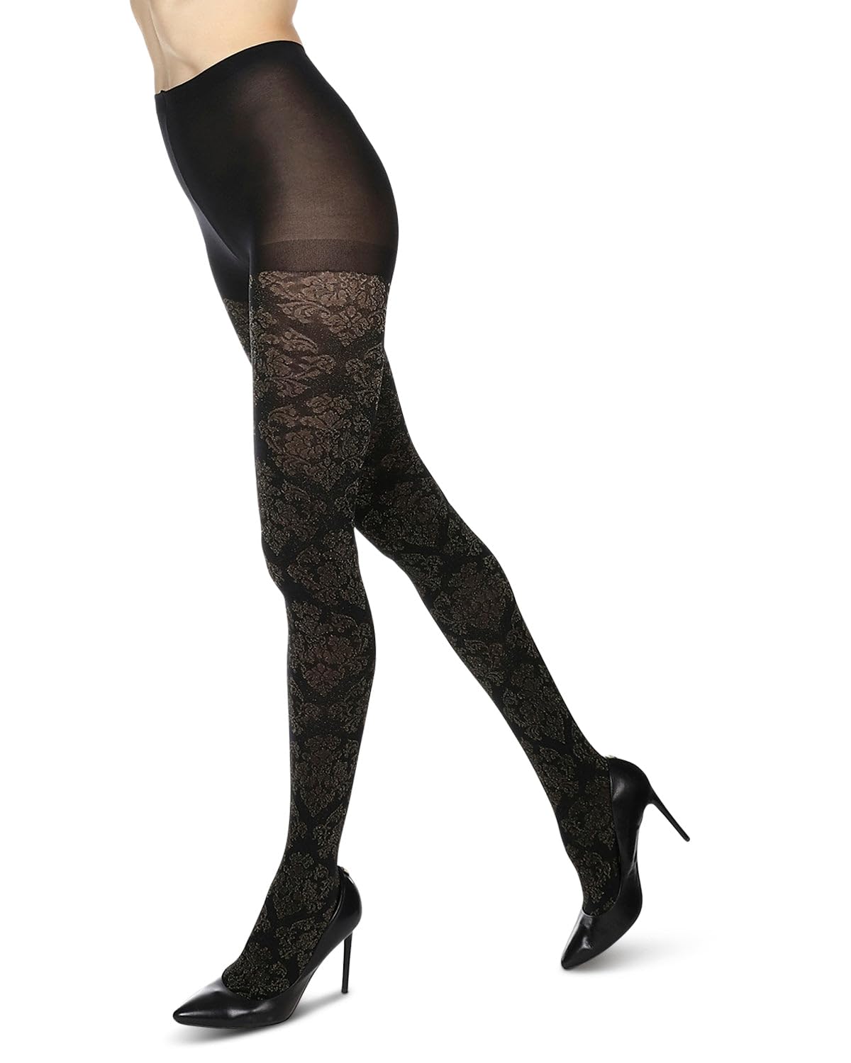 MeMoi Exquisite Glam Baroque Opaque Tights for Women - High Waist Vintage Patterned Tights for Party, Cosplay & Fashion Outfits